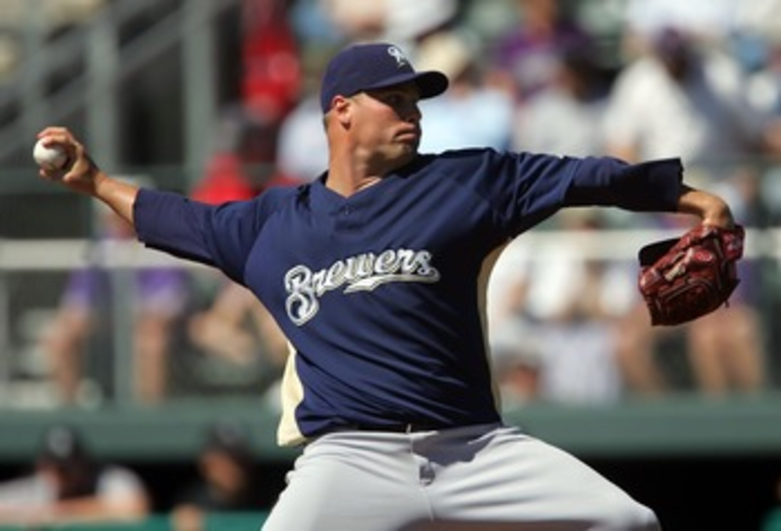 TUCSON, AZ - MARCH 1:  Ben Sheets #15 of the Milwaukee Brewers throws a pitch in the first inning of the spring training game against the Colorado Rockies at Hi Corbett Field March 1, 2008 in Tucson, Arizona. The Rockies defeated the Brewers 6-3.  (Photo