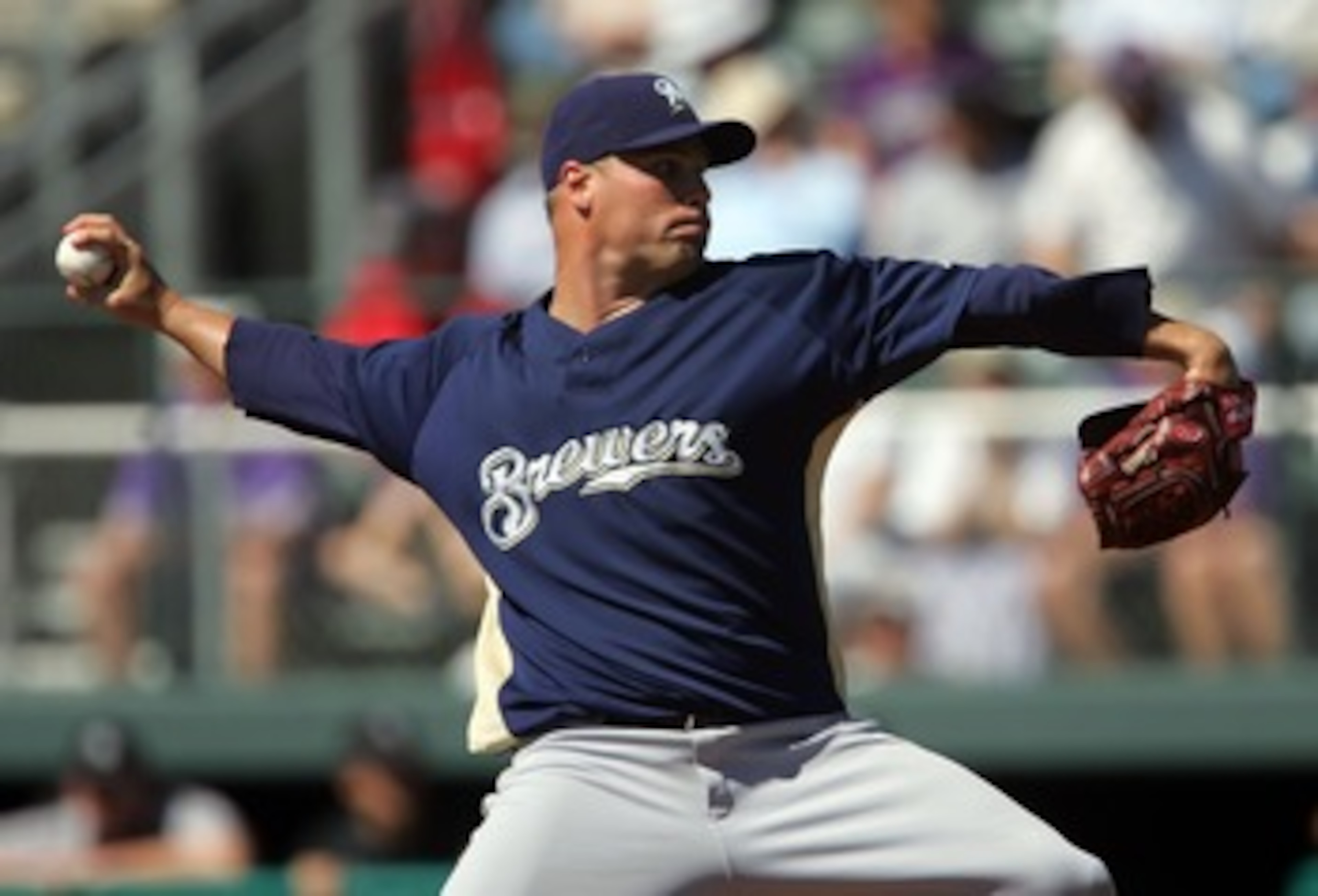 TUCSON, AZ - MARCH 1:  Ben Sheets #15 of the Milwaukee Brewers throws a pitch in the first inning of the spring training game against the Colorado Rockies at Hi Corbett Field March 1, 2008 in Tucson, Arizona. The Rockies defeated the Brewers 6-3.  (Photo