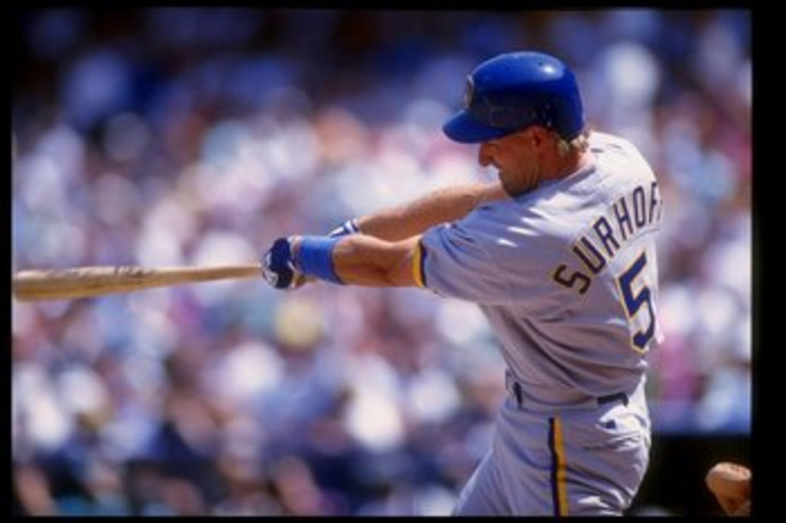6 Apr 1993:  Infielder B. J. Surhoff of the Milwaukee Brewers swings the bat during a game against the California Angels at Anaheim Stadium in Anaheim, California. Mandatory Credit: Stephen Dunn  /Allsport