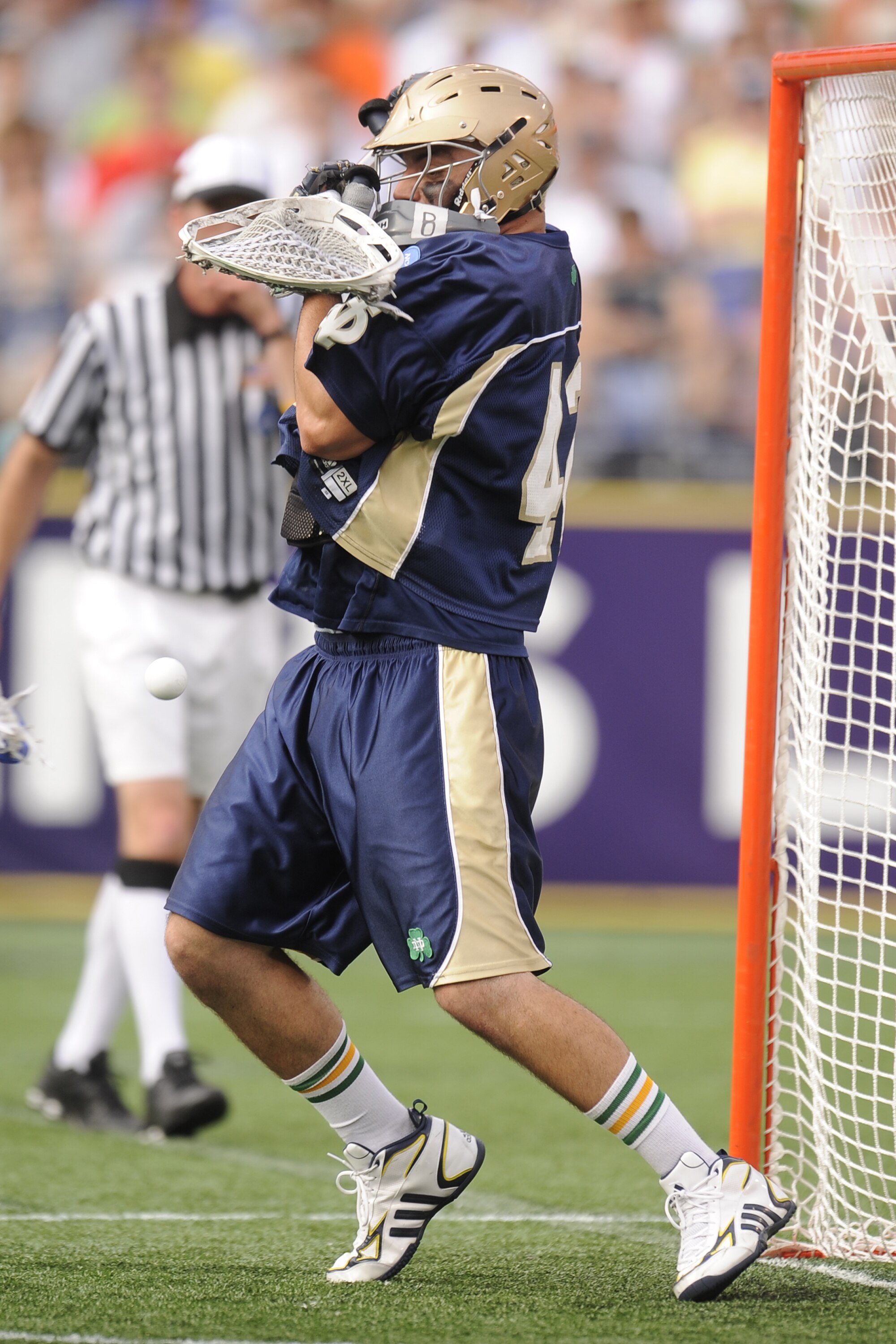 BALTIMORE, MD - MAY 31:  Scott Rodgers #42 of the Notre Dame Fighting Irish makes a save during against the Duke Blue Devils during the 2010 NCAA Division 1 Lacrosse Championship game on May 31, 2010 at M&T Bank Stadium in Baltimore, Maryland.  (Photo by