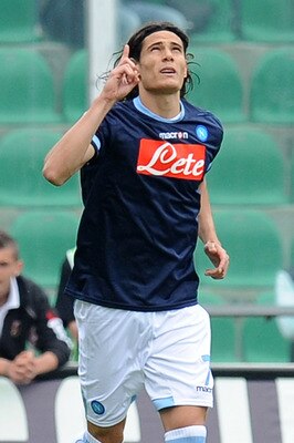 PALERMO, ITALY - APRIL 23:  Edinson Cavani of Napoli celebrates after scoring the opening goal during the Serie A match between US Citta di Palermo and SSC Napoli at Stadio Renzo Barbera on April 23, 2011 in Palermo, Italy.  (Photo by Tullio M. Puglia/Get