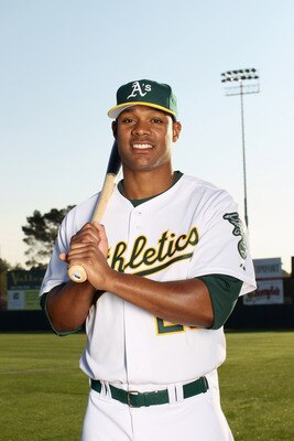 PHOENIX, AZ - FEBRUARY 24:  Michael Taylor #23 of the Oakland Athletics poses for a portrait during media photo day at Phoenix Municipal Stadium on February 24, 2011 in Phoenix, Arizona.  (Photo by Ezra Shaw/Getty Images)