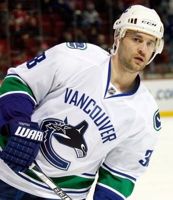 MONTREAL- FEBRUARY 2:  Pavol Demitra #38 of the Vancouver Canucks skates during the warm up period priro to facing the Montreal Canadiens in their NHL game on February 2, 2010 at the Bell Centre in Montreal, Quebec, Canada.  The Canadiens defeated the Can