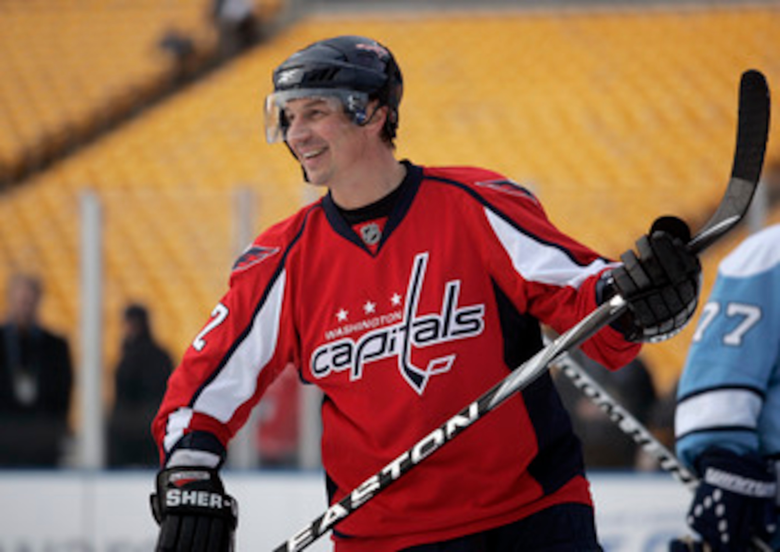 PITTSBURGH, PA - DECEMBER 31:  Peter Bondra #12 of the Washington Capitals skates against the Pittsburgh Penguins during the 2011 NHL Winter Classic Alumni Game on December 31, 2010 at Heinz Field in Pittsburgh, Pennsylvania.  (Photo by Justin K. Aller/Ge
