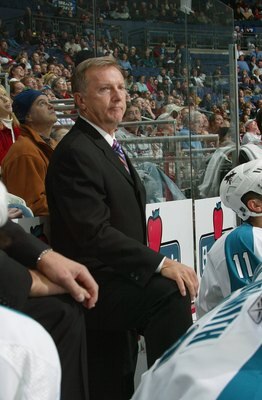 COLUMBUS, OH - OCTOBER 23:  Head coach Ron Wilson of the San Jose Sharks watches play action during the NHL game against the Columbus Blue Jackets on October 23, 2006 at the Nationwide Arena in Columbus, Ohio. The Sharks won 3-0. (Photo by Bruce Bennett/G