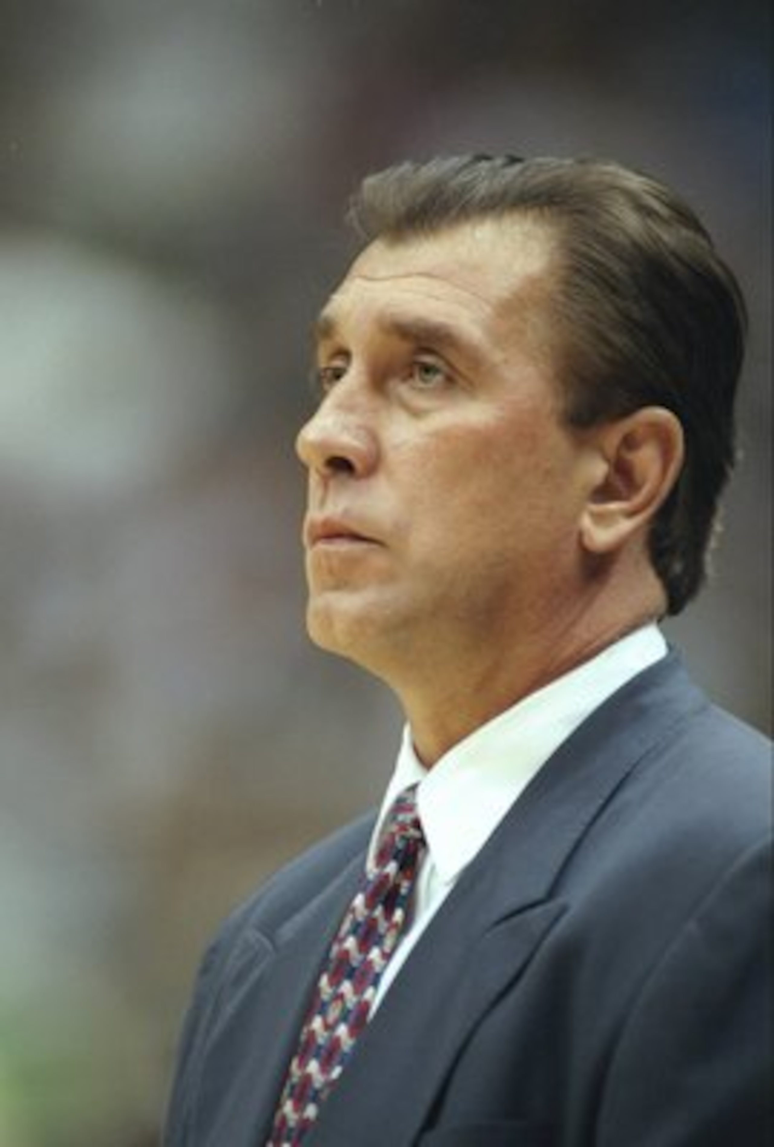 27 May 1997:  Coach Rudy Tomjanovich of the Houston Rockets watches his players during a playoff game against the Utah Jazz at the Delta Center in Salt Lake City, Utah.  The Jazz won the game 96-91.   Mandatory Credit: Brian Bahr  /Allsport