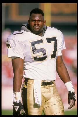 Linebacker Rickey Jackson of the New Orleans Saints looks on during a game against the San Francisco 49ers at Candlestick Park in San Francisco, California. The 49ers won the game 30-17.