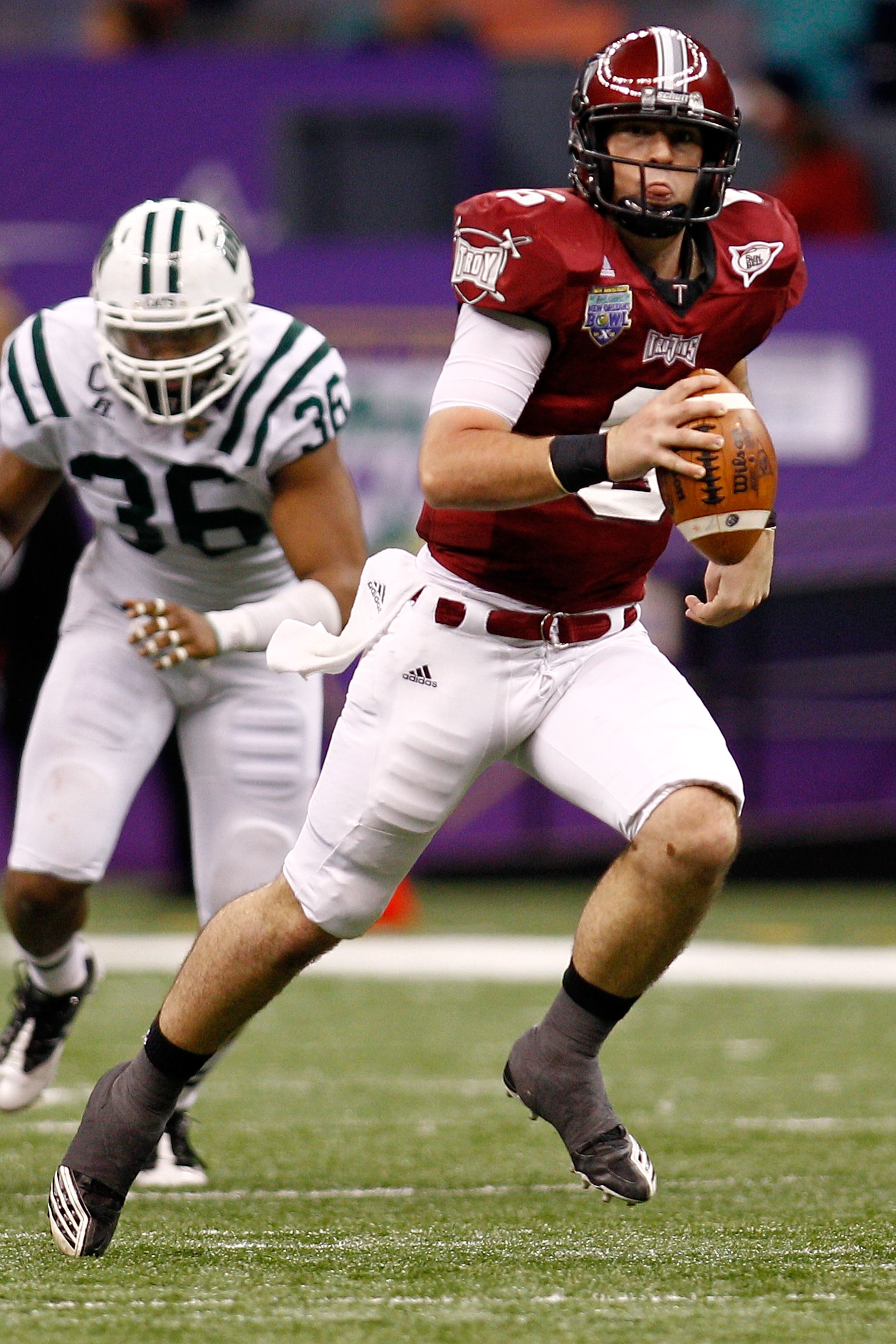 NEW ORLEANS, LA - DECEMBER 18:  Quarterback Corey Robinson #6 of the Troy University Trojans throws a pass during the game against the Ohio University Bobcats during the R&L Carriers New Orleans Bowl at the Louisiana Superdome on December 18, 2010 in New