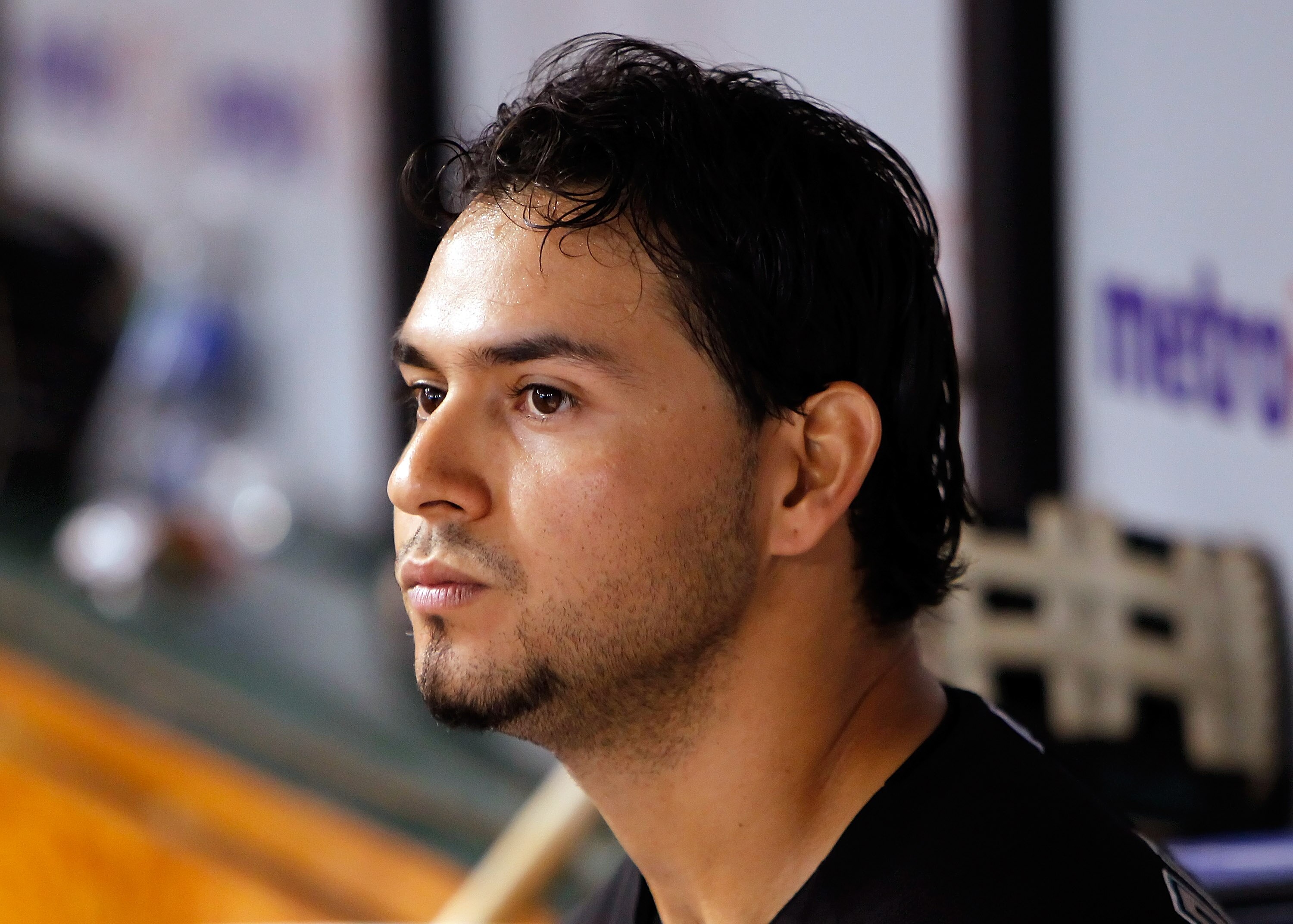 ST PETERSBURG, FL - JUNE 11:  Pitcher Anibel Sanchez #19 of the Florida Marlins watches his team from the dugout against the Tampa Bay Rays at Tropicana Field on June 11, 2010 in St. Petersburg, Florida.  (Photo by J. Meric/Getty Images)