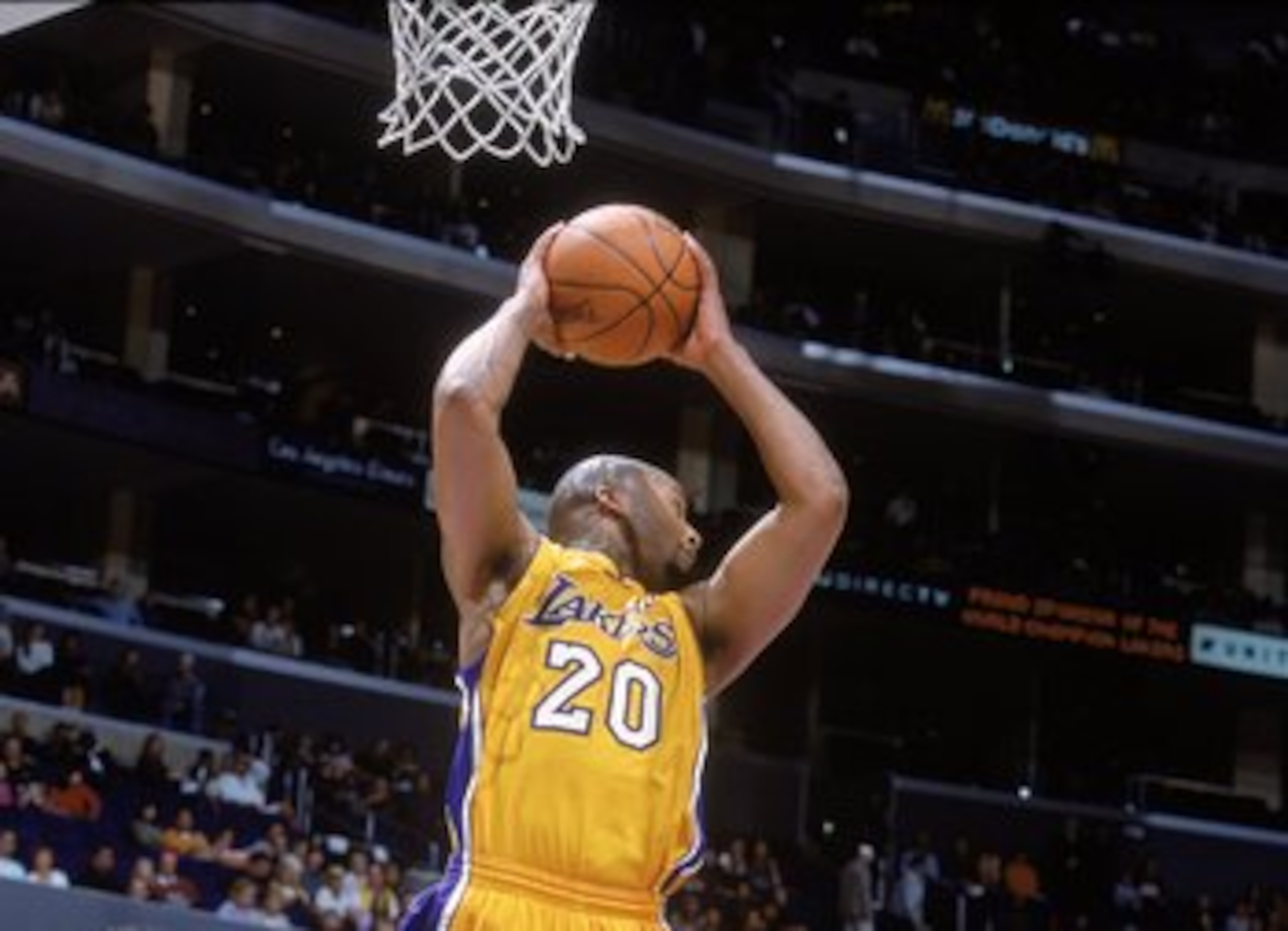 21 Jan 2001:   Brian Shaw #20 of the Los Angeles Lakers rebounds the ball during the game against the Miami Heat at the STAPLES Center in Los Angeles, California. The Heat defeated the Lakers 103-92.   NOTE TO USER: It is expressly understood that the onl
