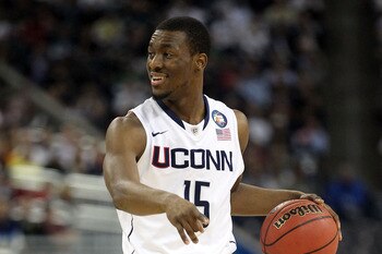 HOUSTON, TX - APRIL 04:  Kemba Walker #15 of the Connecticut Huskies handles the ball against the Butler Bulldogs during the National Championship Game of the 2011 NCAA Division I Men's Basketball Tournament at Reliant Stadium on April 4, 2011 in Houston,