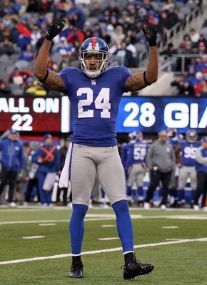 EAST RUTHERFORD, NJ - DECEMBER 05: Terrell Thomas #24 of the New York Giants fires up the crowd against the Washington Redskins on December 5, 2010 at the New Meadowlands Stadium in East Rutherford, New Jersey. The Giants defeated the Redskins 31-7. (Ph EAST RUTHERFORD, NJ - DECEMBER 05: Terrell Thomas #24 of the New York Giants fires up the crowd against the Washington Redskins on December 5, 2010 at the New Meadowlands Stadium in East Rutherford, New Jersey. The Giants defeated the Redskins 31-7. (Ph