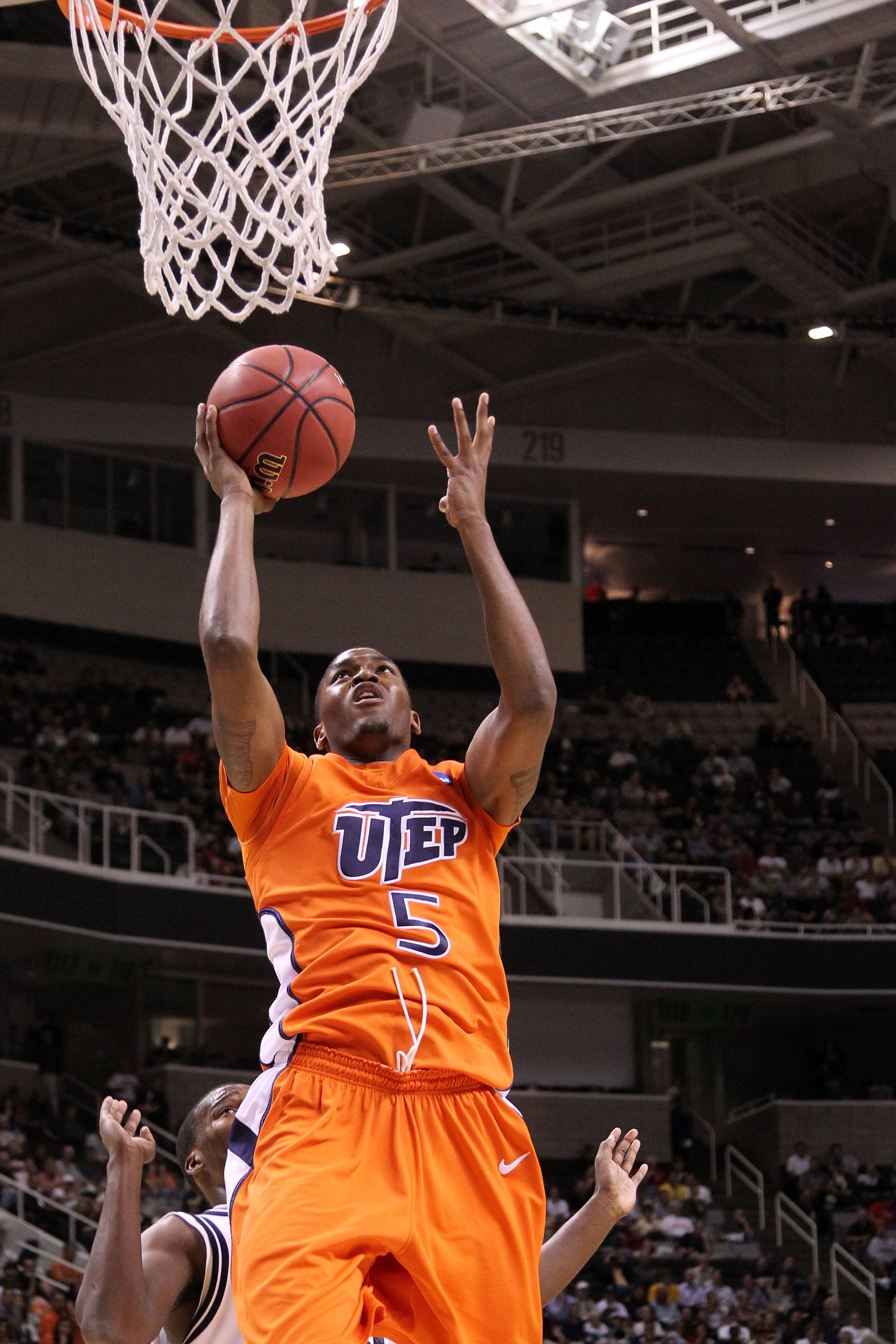 SAN JOSE, CA - MARCH 18:  Guard Julyan Stone #5 of the UTEP Miners takes a shot against the Butler Bulldogs during the first round of the 2010 NCAA men's basketball tournament at HP Pavilion on March 18, 2010 in San Jose, California.  (Photo by Jed Jacobs
