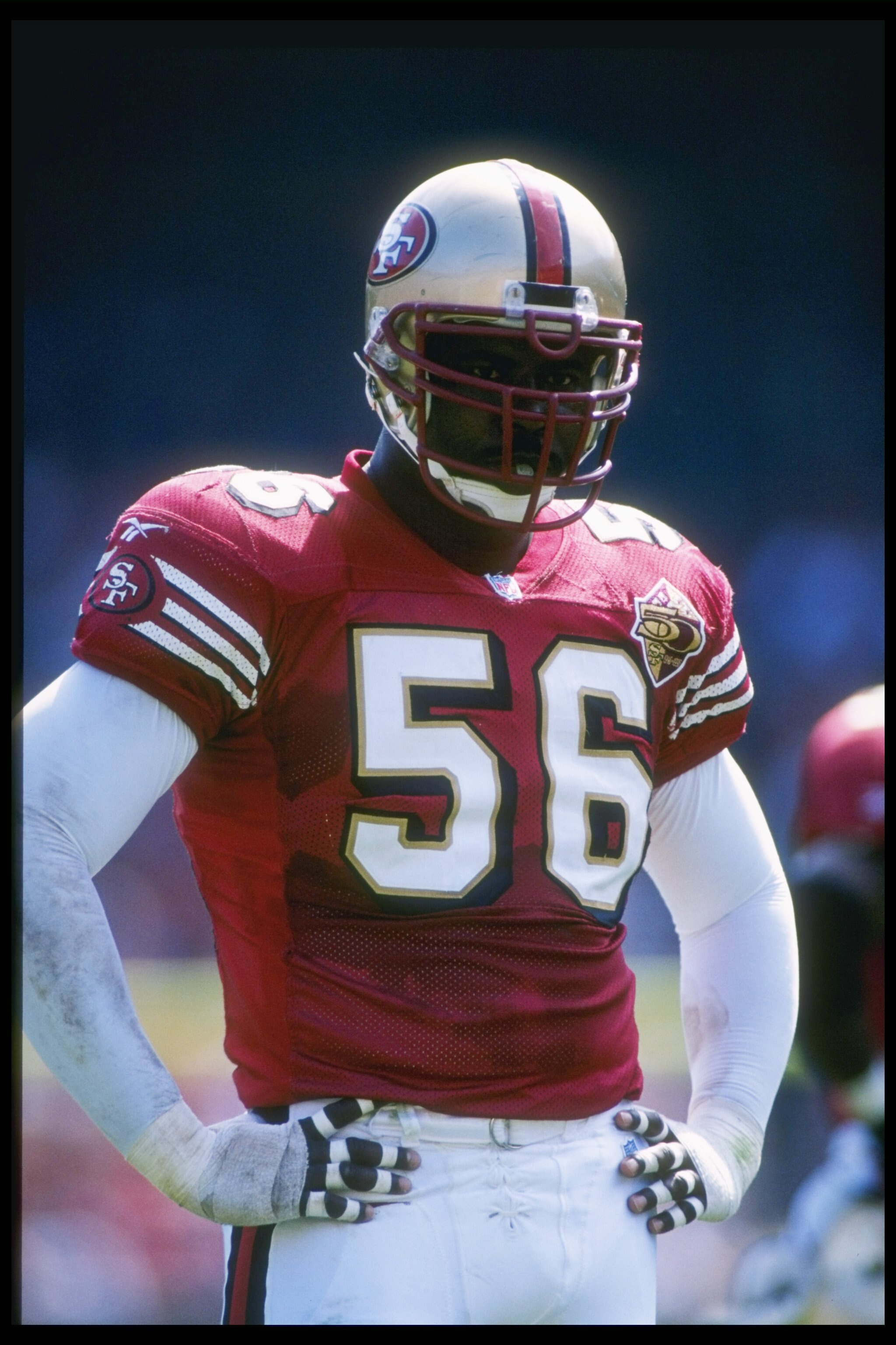 29 Sep 1996:  Defensive lineman Chris Doleman of the San Francisco 49ers looks on during a game against the Atlanta Falcons at 3Com Park in San Francisco, California.  The 49ers won the game, 39-17. Mandatory Credit: Otto Greule Jr.  /Allsport