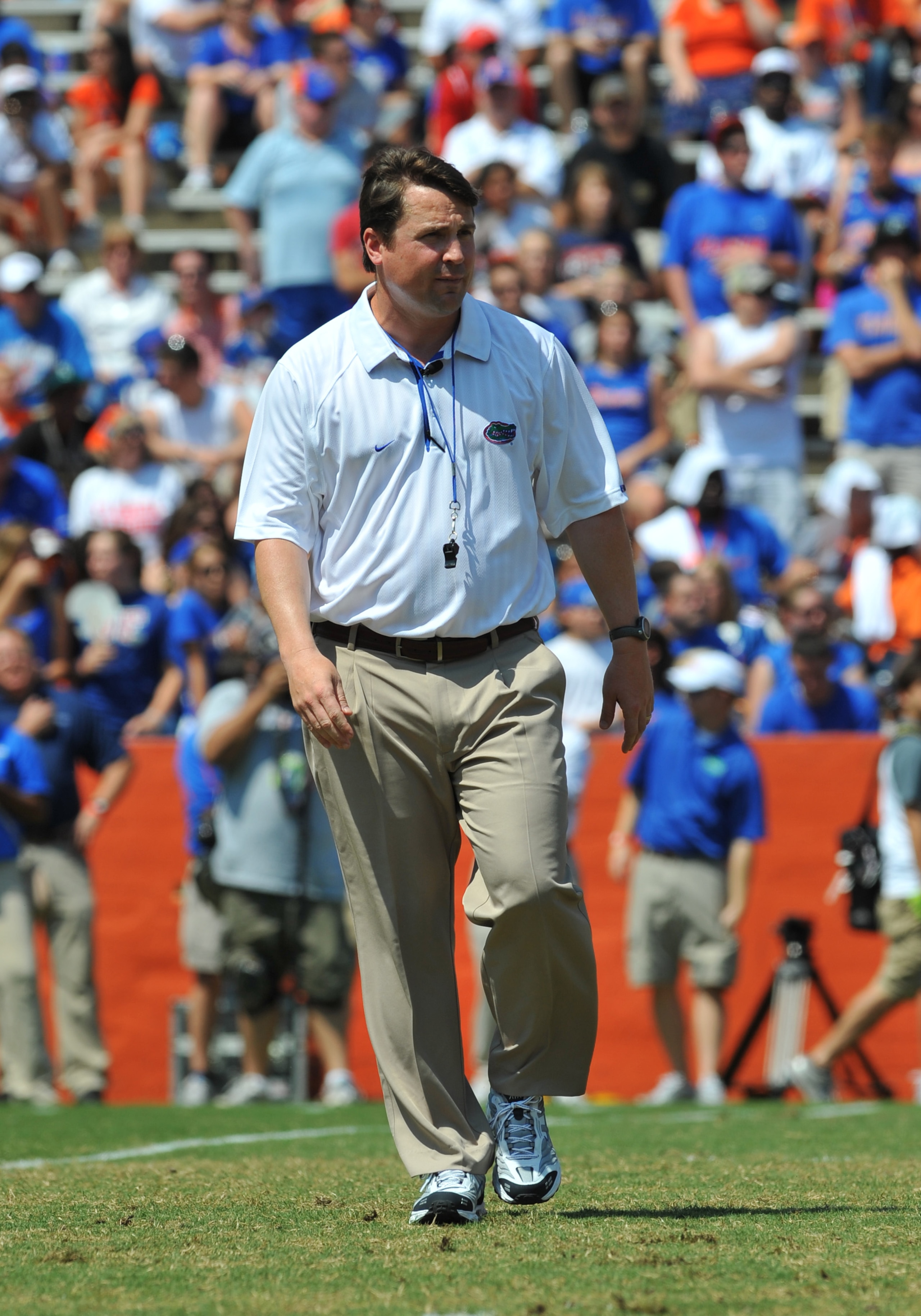 GAINESVILLE, FL - APRIL 9:  Coach Will Muschamp of the Florida Gators directs play during the Orange and Blue spring football game April 9, 2011 at Ben Hill Griffin Stadium in Gainesville, Florida.  (Photo by Al Messerschmidt/Getty Images)