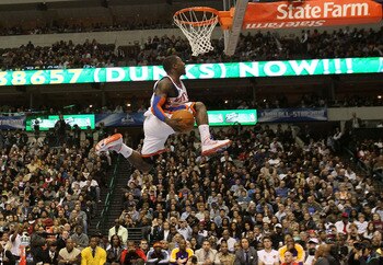 DALLAS - FEBRUARY 13:  Nate Robinson #2 of the New York Knicks attempts a dunk during the Sprite Slam Dunk Contest on All-Star Saturday Night, part of 2010 NBA All-Star Weekend at American Airlines Center on February 13, 2010 in Dallas, Texas. NOTE TO USE