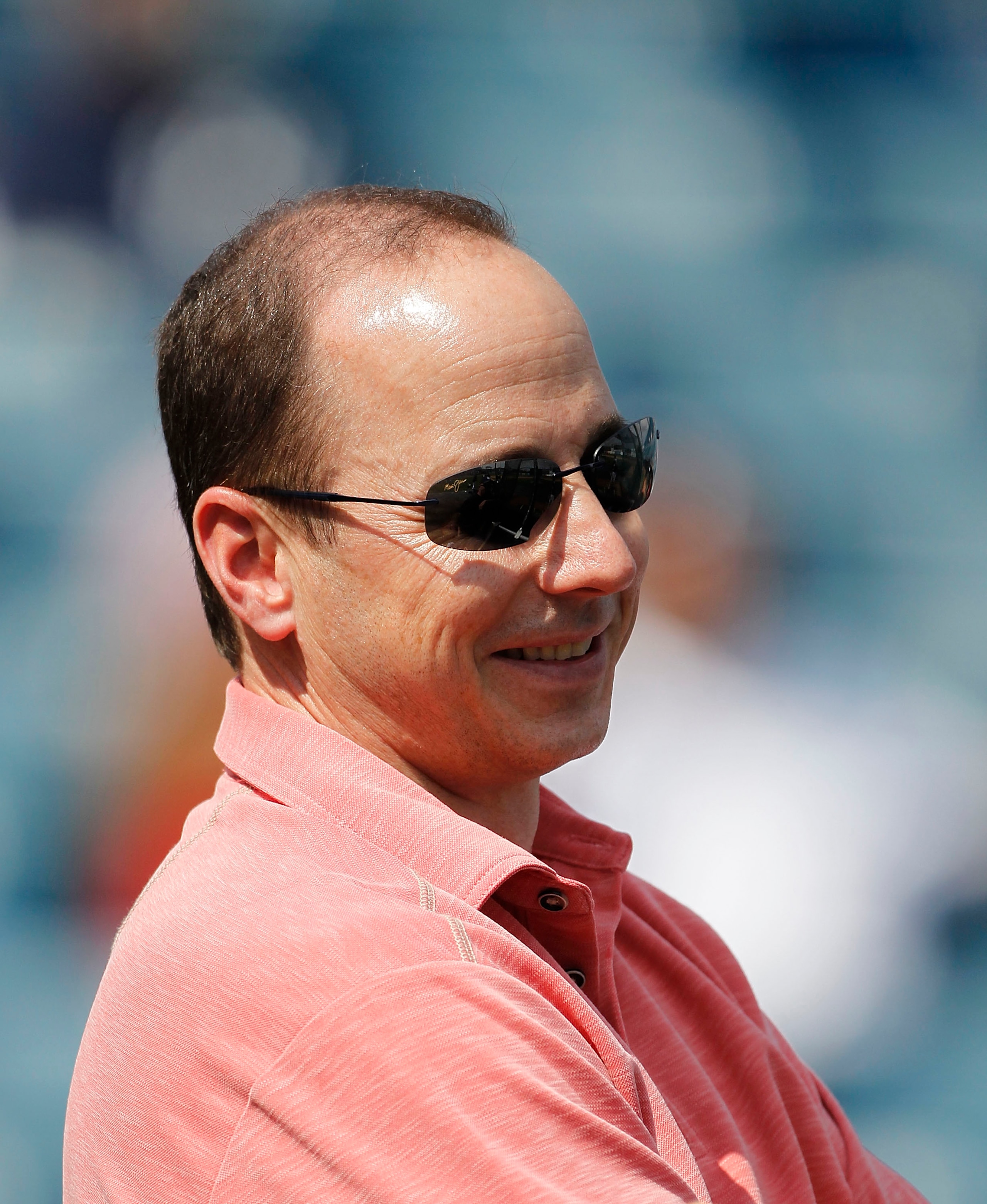TAMPA, FL - FEBRUARY 20: Brian Cashman Senior Vice President and General Manager of the New York Yankees watch the action during the first full team workout of Spring Training on February 20, 2011 at the George M. Steinbrenner Field in Tampa, Florida.  (P