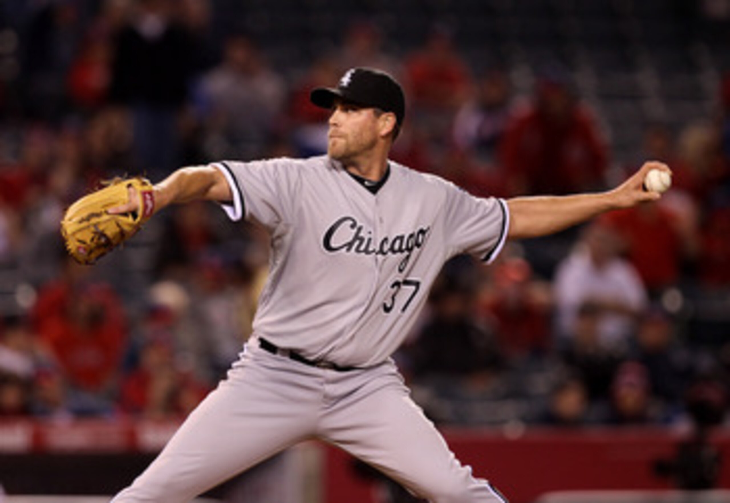 ANAHEIM, CA - MAY 11:  Reliever Matt Thornton #37 of the Chicago White Soxpitches the tenth inning to pick up the save against the Los Angeles Angels of Anaheim on May 11, 2011 at Angel Stadium in Anaheim, California.  The White Sox won 6-4 in ten innings