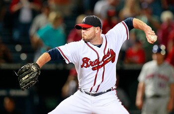 ATLANTA - SEPTEMBER 01:  Closer Billy Wagner #13 of the Atlanta Braves pitches in the ninth inning to the New York Mets at Turner Field on September 1, 2010 in Atlanta, Georgia.  (Photo by Kevin C. Cox/Getty Images)