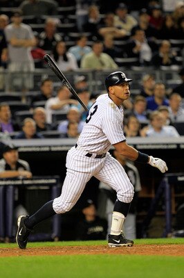 NEW YORK, NY - APRIL 26:  Alex Rodriguez #13 of the New York Yankees lines out to right fielder Brent Lillibridge #18 of the Chicago White Sox in the ninth inning at Yankee Stadium on April 26, 2011 in the Bronx borough of New York City. The White Sox def