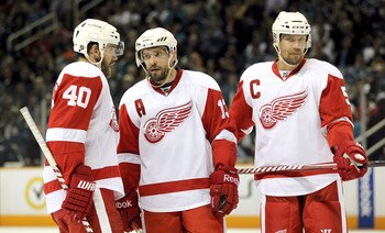 SAN JOSE, CA - MAY 12:  The Detroit Red Wings wait to shake hands with the San Jose Sharks after they lost Game Seven of the Western Conference Semifinals during the 2011 NHL Stanley Cup Playoffs at HP Pavilion on May 12, 2011 in San Jose, California.  (P