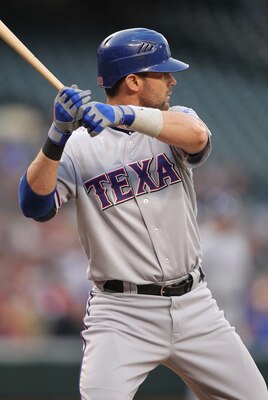 SEATTLE - MAY 04:  Michael Young #10 of the Texas Rangers bats against the Seattle Mariners at Safeco Field on May 4, 2011 in Seattle, Washington. (Photo by Otto Greule Jr/Getty Images)