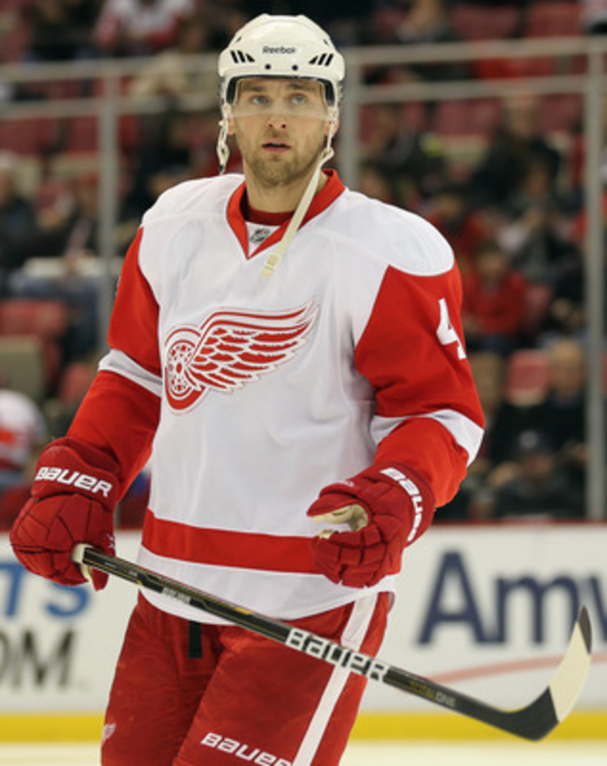 DETROIT, MI - JANUARY 22:  Jakub Kindl #4 of the Detroit Red Wings skates in a game against the Chicago Black Hawks on January 22, 2011 at the Joe Louis Arena in Detroit, Michigan. The Hawks defeated the Wings 4-1. (Photo by Claus Andersen/Getty Images)