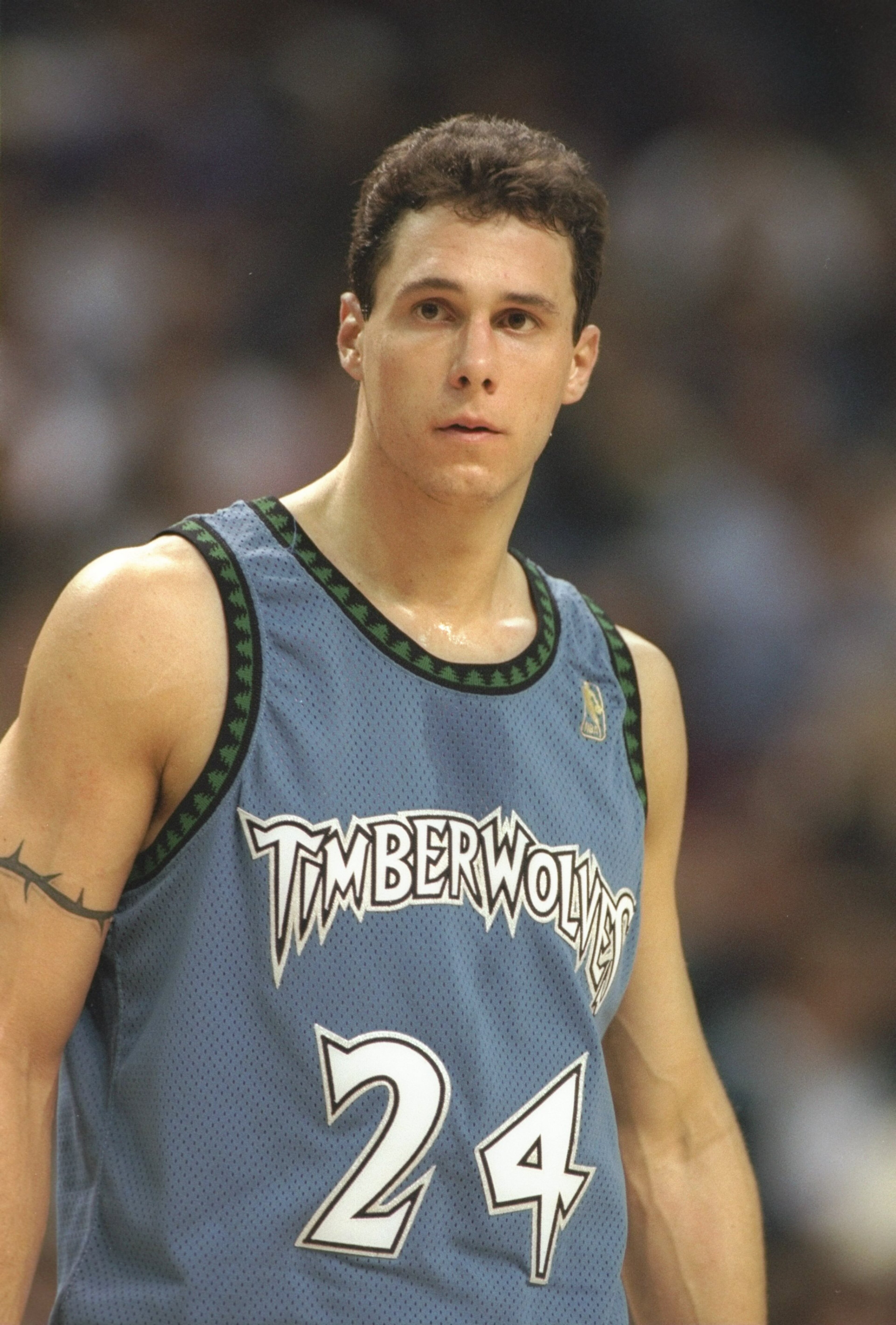13 Dec 1996:  Forward Tom Gugliotta of the Minnesota Timberwolves relaxes during a game against the Sacramento Kings at the Arco Arena in Sacremento, California.  The Kings won the game 112 - 105. Mandatory Credit: Otto Greule Jr.  /Allsport