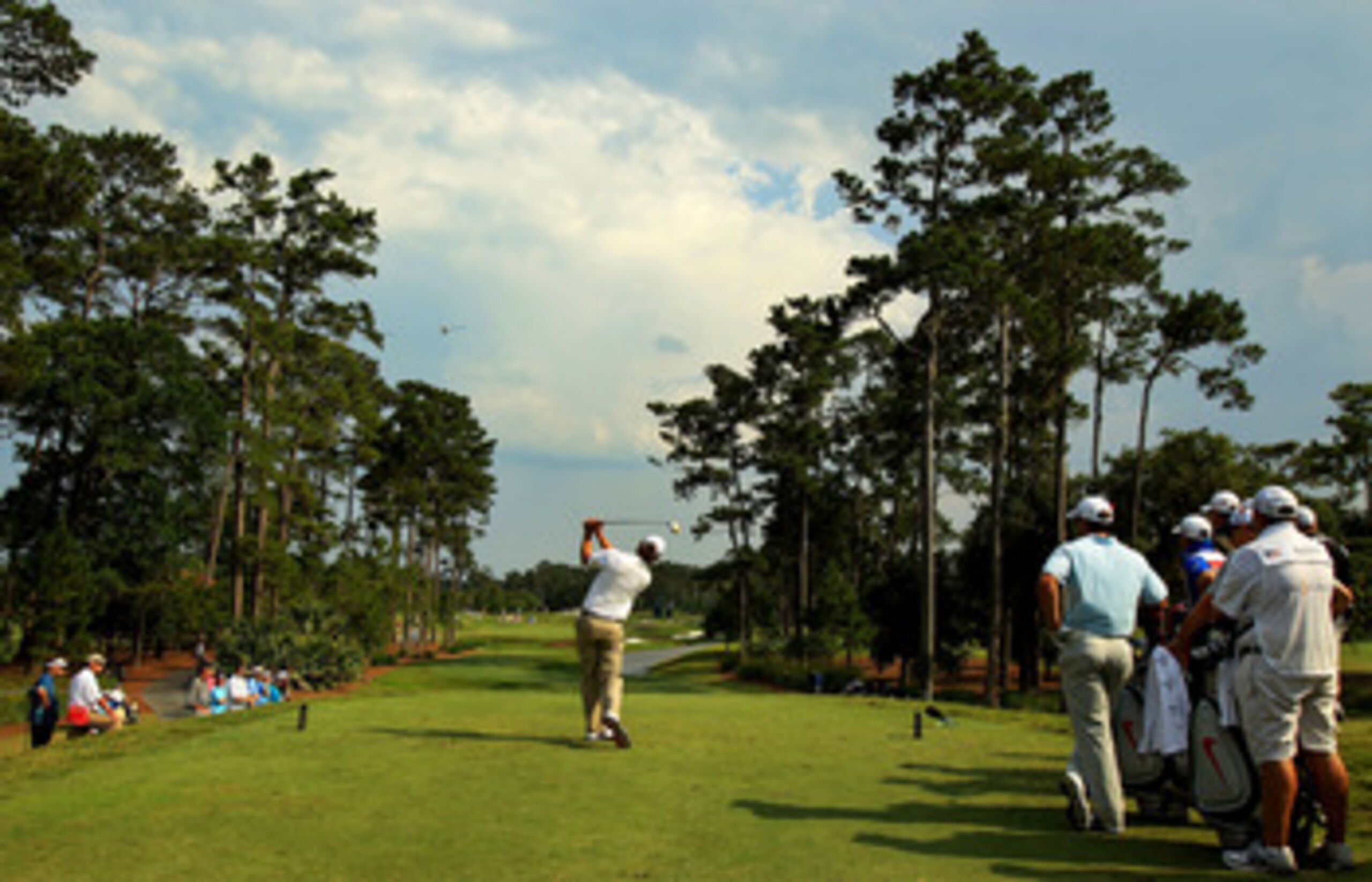 PONTE VEDRA BEACH, FL - MAY 13:  Lucas Glover hits his tee shot on the fourth hole during the second round of THE PLAYERS Championship held at THE PLAYERS Stadium course at TPC Sawgrass on May 13, 2011 in Ponte Vedra Beach, Florida.  (Photo by Streeter Le