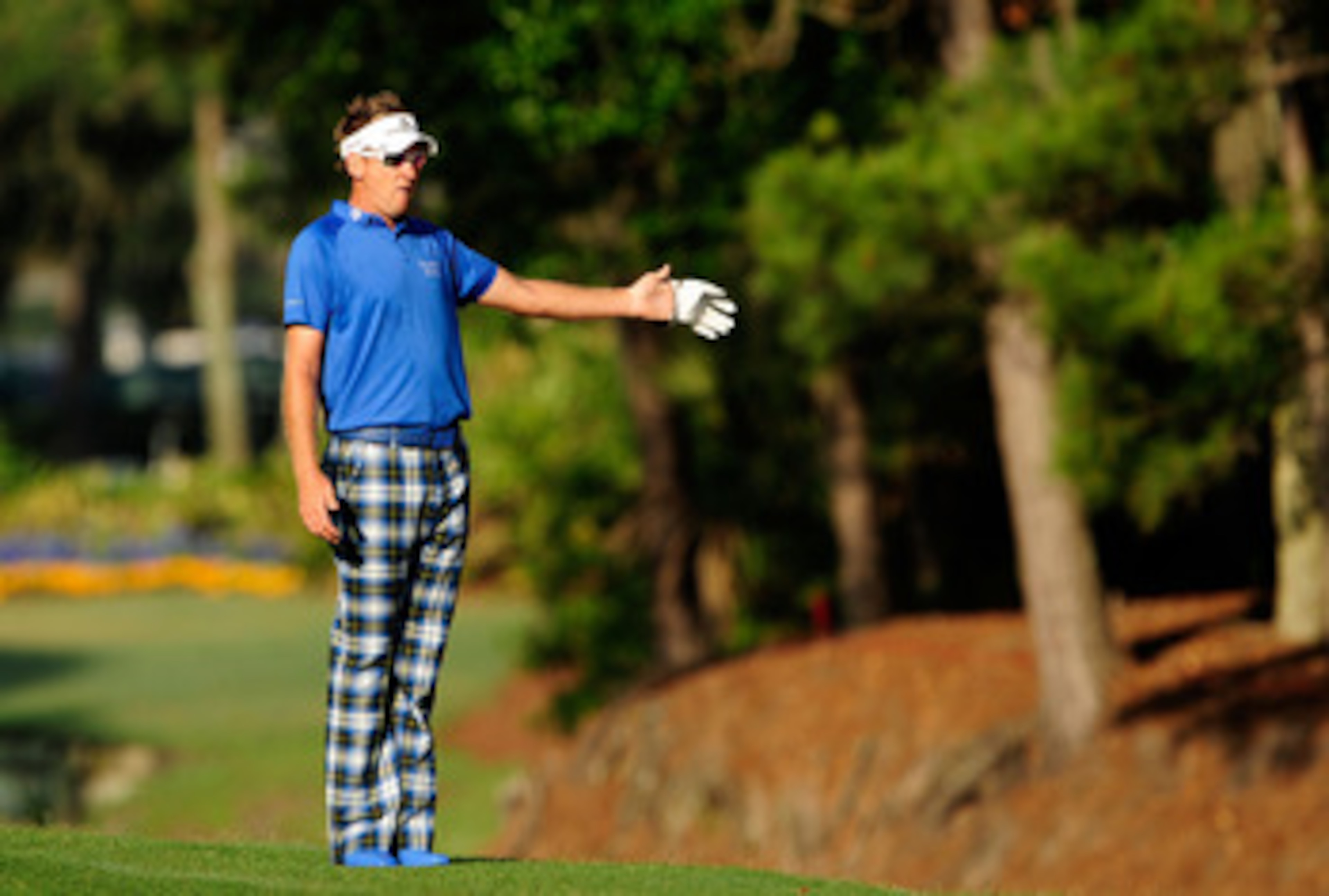 PONTE VEDRA BEACH, FL - MAY 07: Ian Poulter of England reacts on the tenth fairway during the second round of THE PLAYERS Championship held at THE PLAYERS Stadium course at TPC Sawgrass on May 7, 2010 in Ponte Vedra Beach, Florida. (Photo by Sam Greenwo PONTE VEDRA BEACH, FL - MAY 07: Ian Poulter of England reacts on the tenth fairway during the second round of THE PLAYERS Championship held at THE PLAYERS Stadium course at TPC Sawgrass on May 7, 2010 in Ponte Vedra Beach, Florida. (Photo by Sam Greenwo