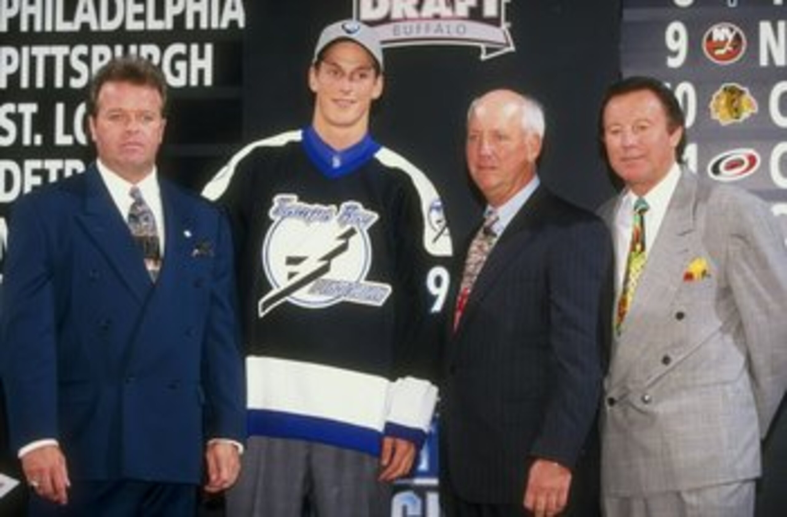 27 Jun 1998:  First round pick Vincent Lecavalier of the Tampa Bay Lightning poses during the 1998 NHL Entry Draft at the Marine Midland Arena in Buffalo, New York. Mandatory Credit: Rick Stewart  /Allsport