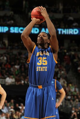 DENVER, CO - MARCH 17:  Kenneth Faried #35 of the Morehead State Eagles shoots a free throw against the Louisville Cardinals during the second round of the 2011 NCAA men's basketball tournament at Pepsi Center on March 17, 2011 in Denver, Colorado.  (Phot