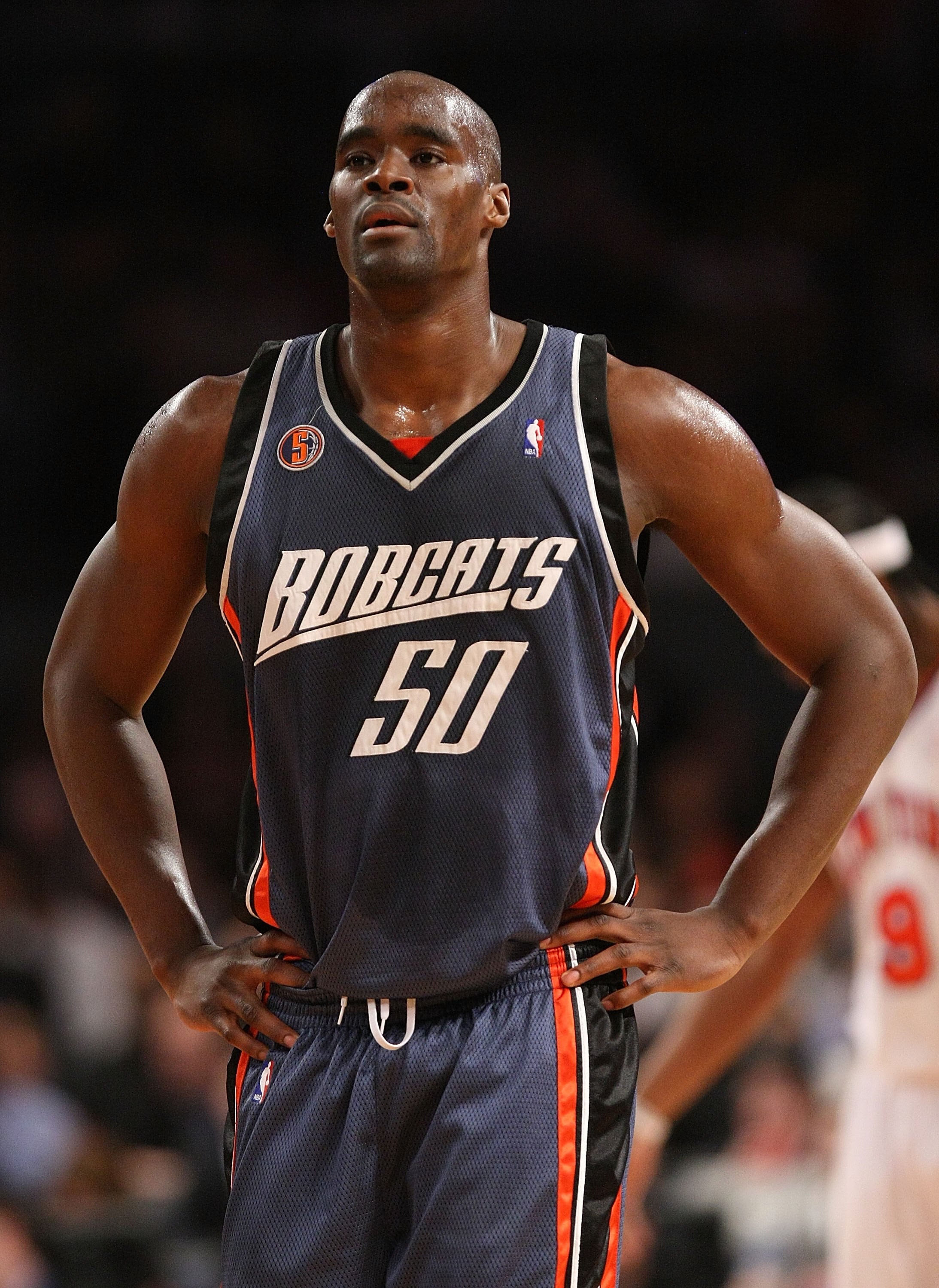NEW YORK - MARCH 07: Emeka Okafor #50 of the Charlotte Bobcats looks on against the New York Knicks on March 7, 2009 at Madison Square Garden in New York City. NOTE TO USER: User expressly acknowledges and agrees that, by downloading and or using this pho