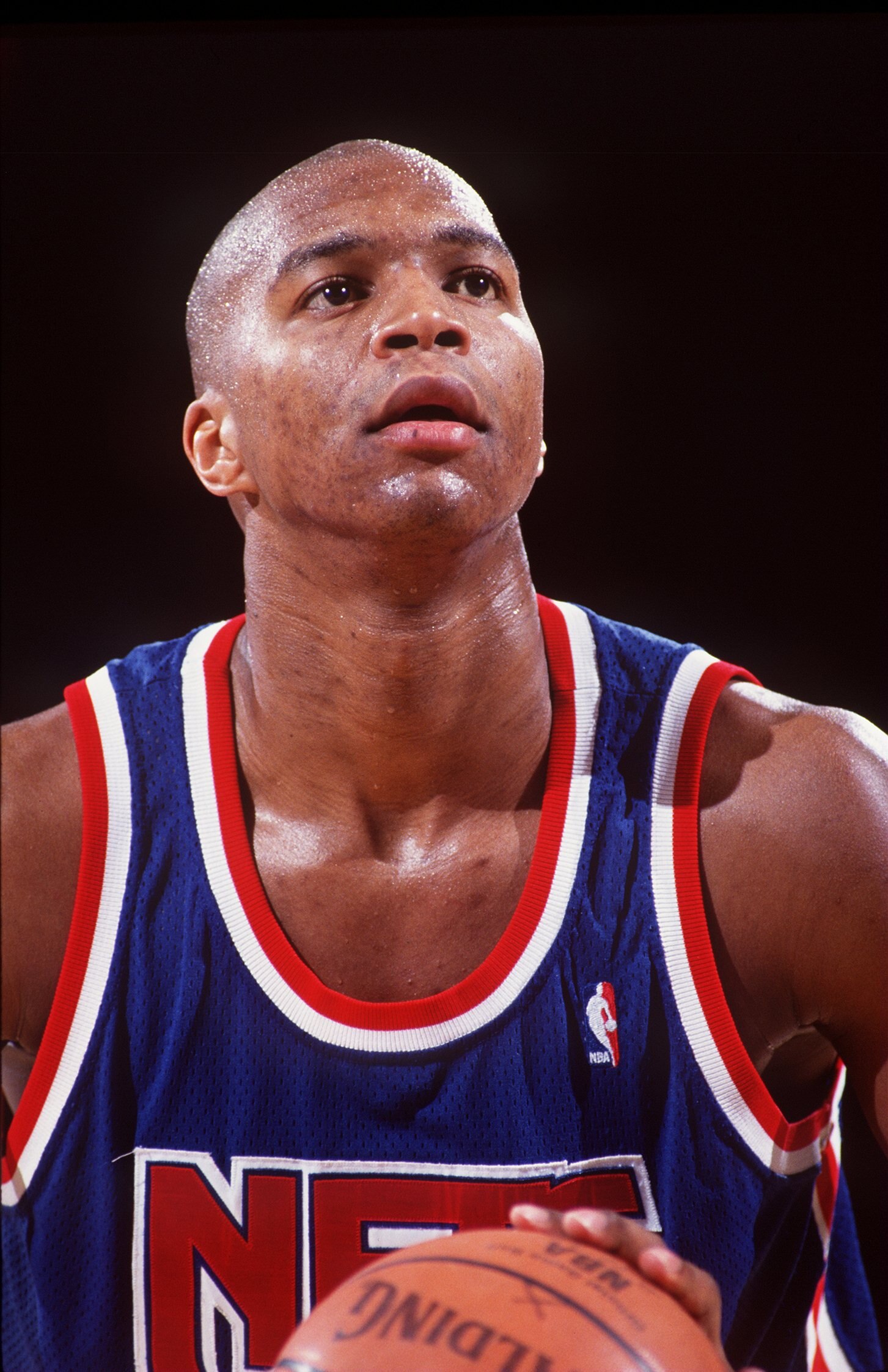 1993:  NEW JERSEY NETS FORWARD DERRICK COLEMAN AT THE FREEE THROW LINE DURING THE NETS GAME AT THE DENVER NUGGETS. Mandatory Credit: Tim Defrisco/ALLSPORT