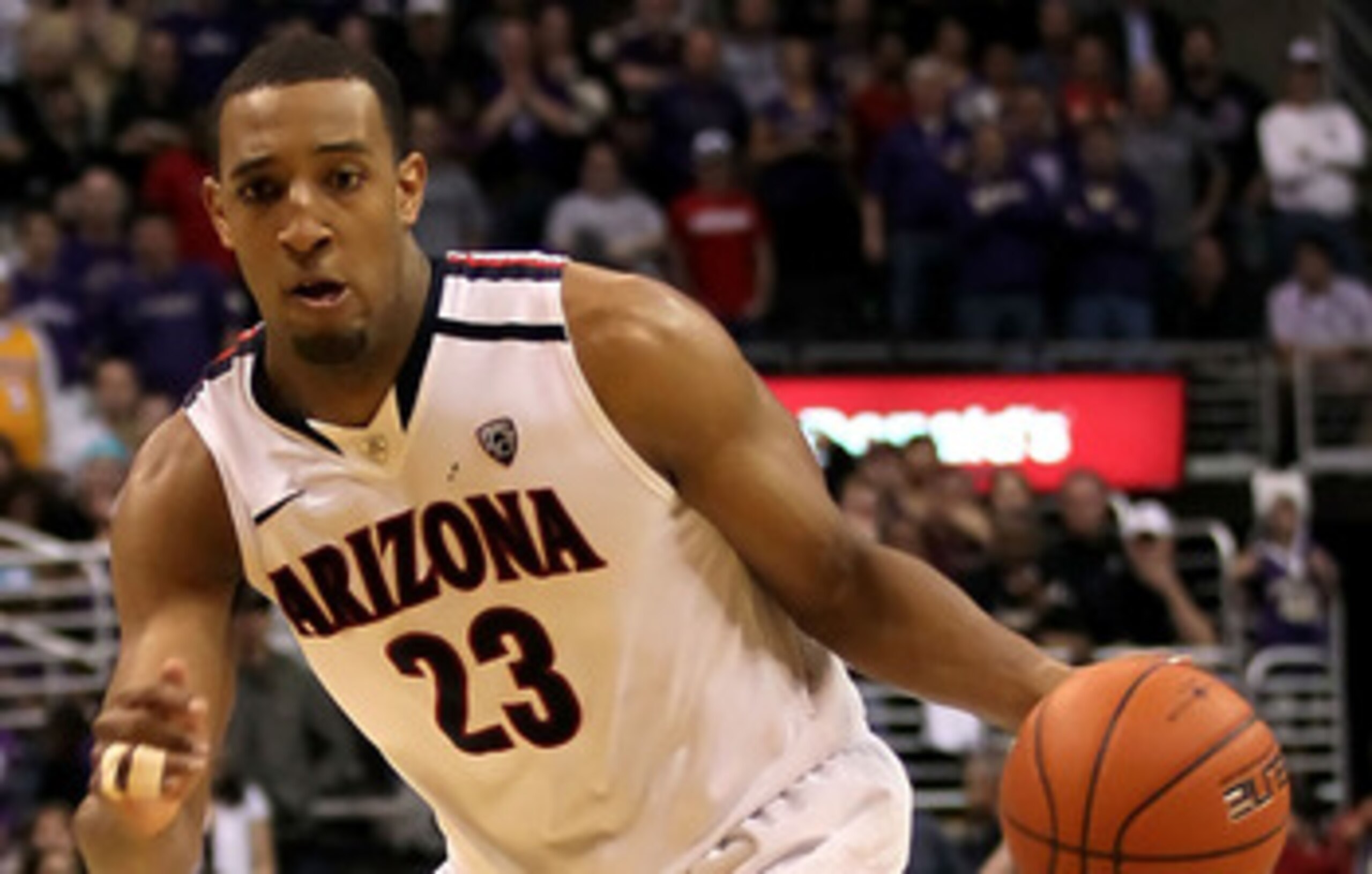 LOS ANGELES, CA - MARCH 12:  Derrick Williams #23 of the Arizona Wildcats reacts in the second half while taking on the Washington Huskies in the championship game of the 2011 Pacific Life Pac-10 Men's Basketball Tournament at Staples Center on March 12, 