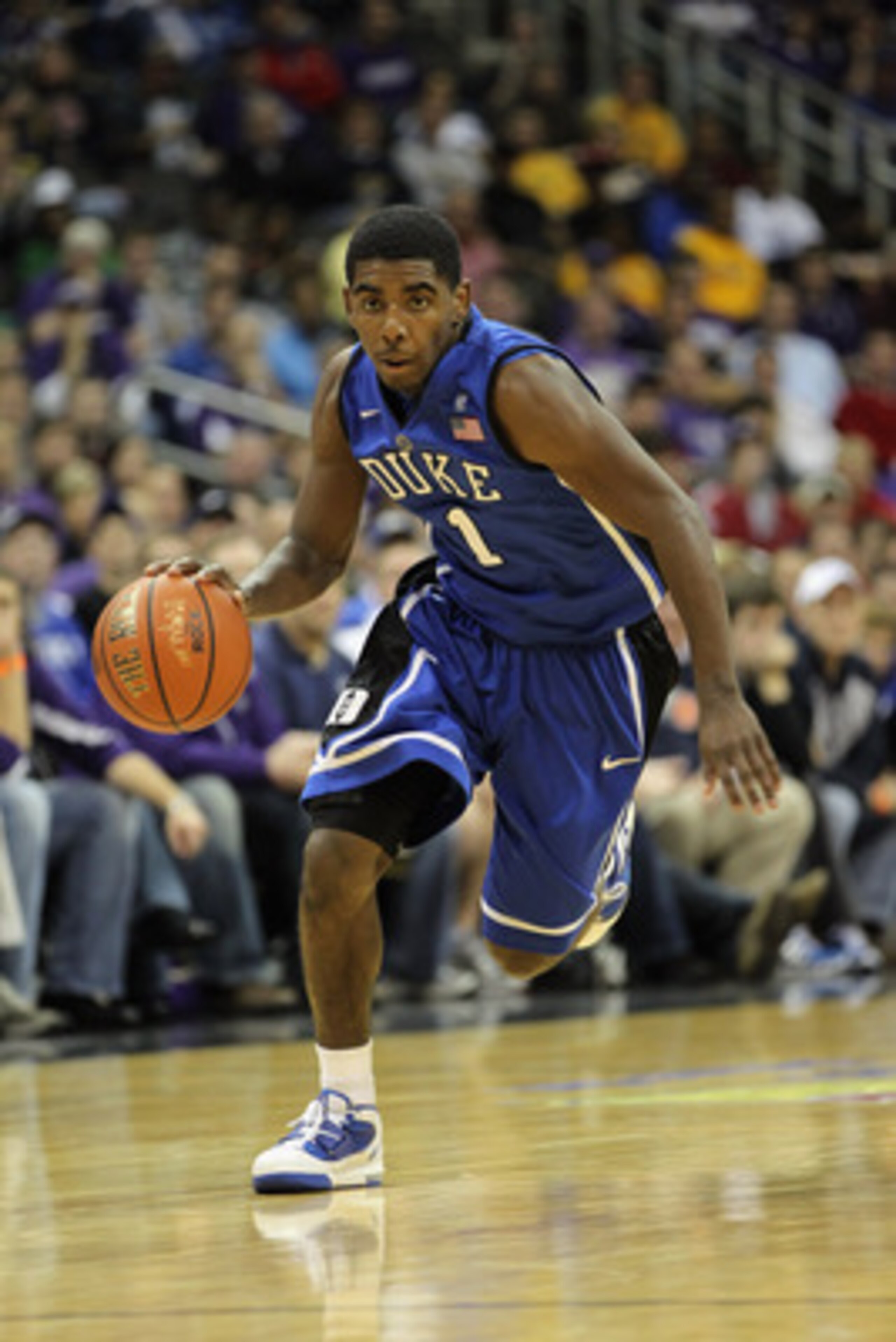 KANSAS CITY, MO - NOVEMBER 23:  Kyrie Irving #1 of the Duke Blue Devils in action during the CBE Classic game against the Kansas State Wildcats on November 23, 2010 at the Sprint Center in Kansas City, Missouri.  (Photo by Jamie Squire/Getty Images)
