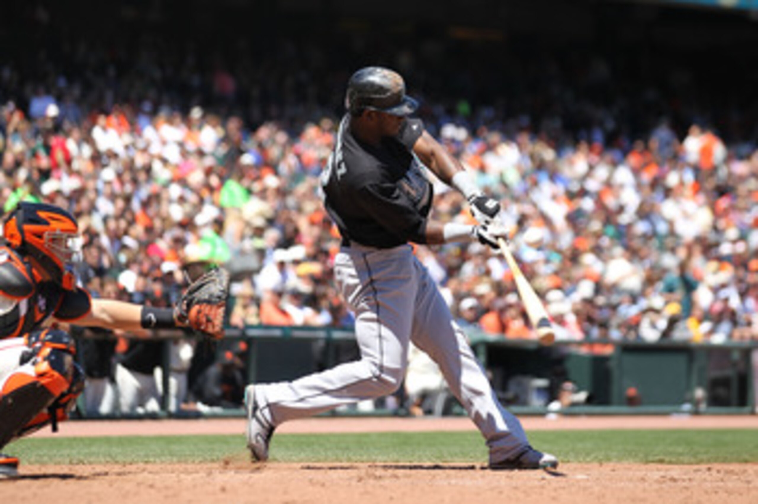 SAN FRANCISCO - JULY 29:  Hanley Ramirez #2 of the Florida Marlins bats against the San Francisco Giants during an MLB game at AT&T Park on July 29, 2010 in San Francisco, California.  (Photo by Jed Jacobsohn/Getty Images)