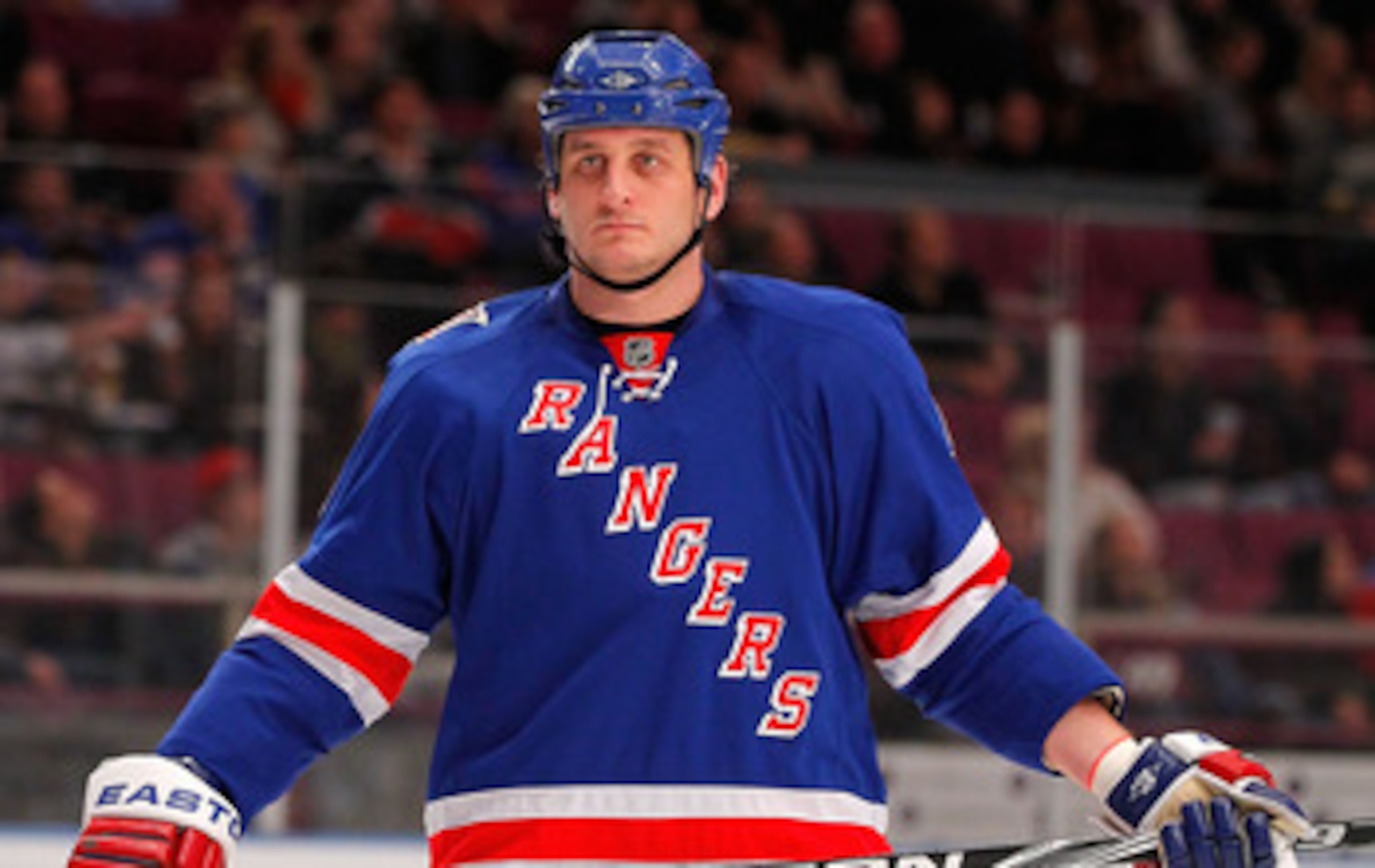 NEW YORK - NOVEMBER 14:  Derek Boogaard #94 of the New York Rangers waits for a faceoff during a hockey game against the Edmonton Oilers at Madison Square Garden on November 14, 2010 in New York City.  (Photo by Paul Bereswill/Getty Images)