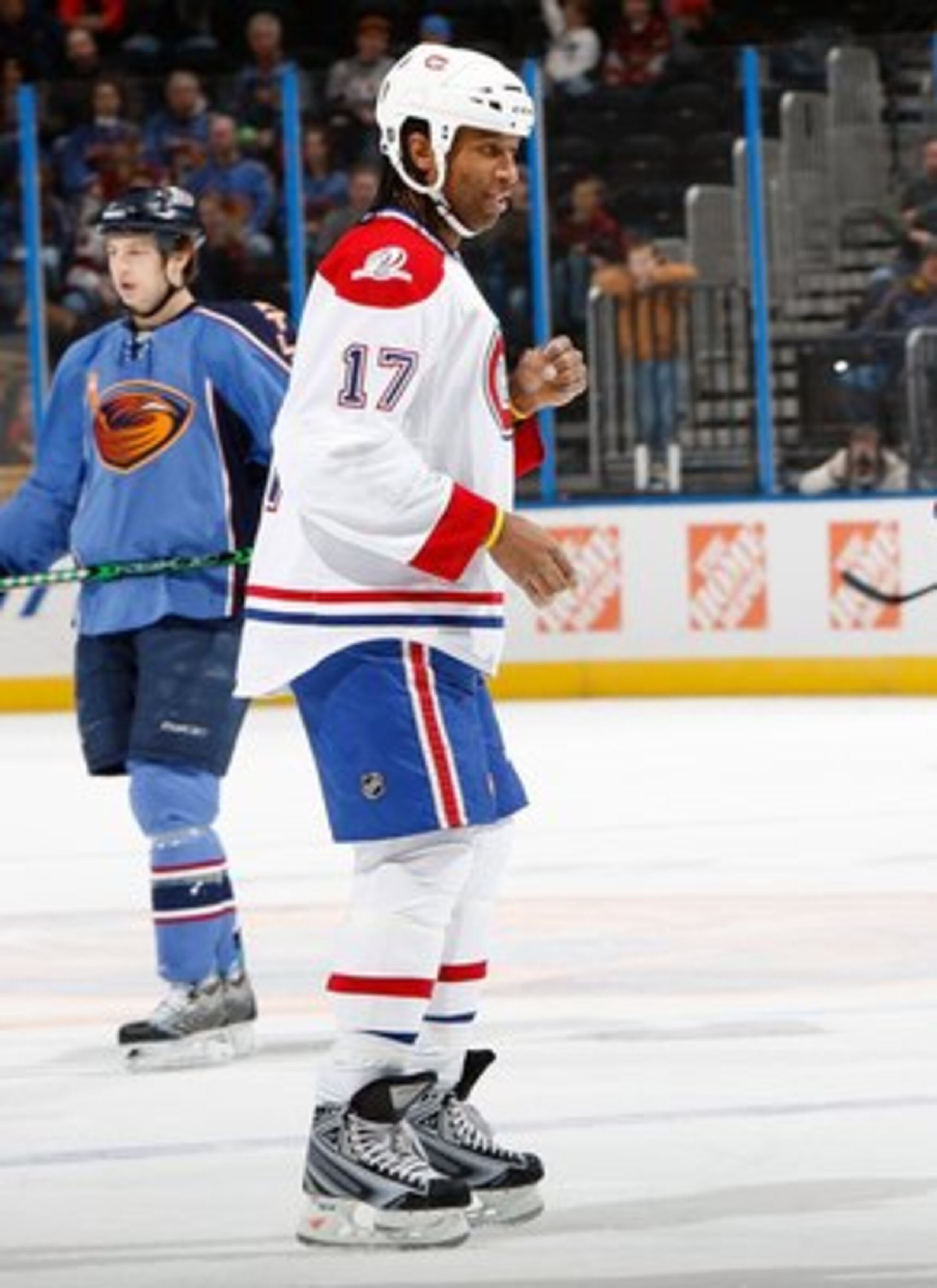 ATLANTA - DECEMBER 12:  Georges Laraque #17 of the Montreal Canadiens against the Atlanta Thrashers at Philips Arena on December 12, 2009 in Atlanta, Georgia.  (Photo by Kevin C. Cox/Getty Images)