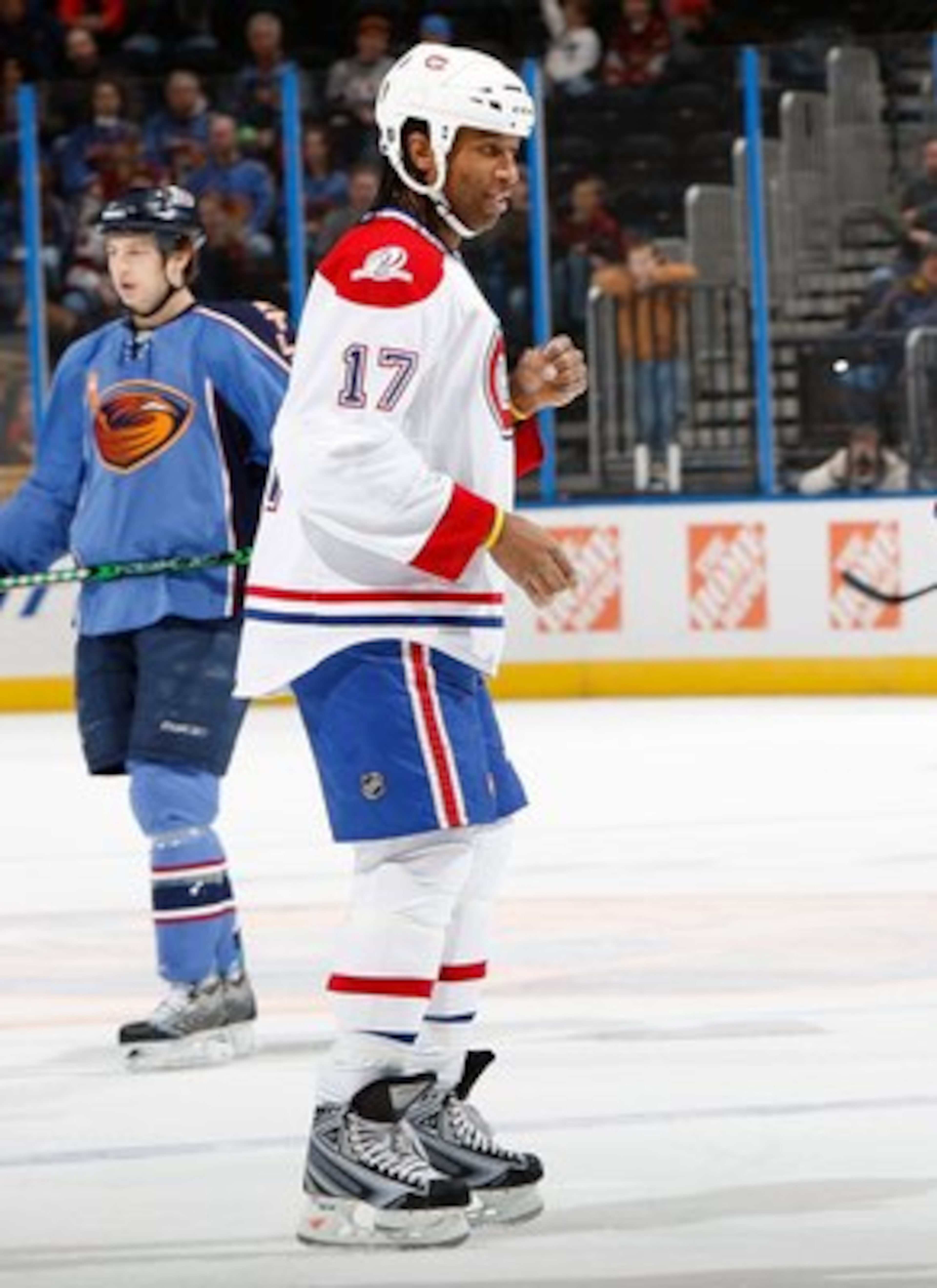 ATLANTA - DECEMBER 12:  Georges Laraque #17 of the Montreal Canadiens against the Atlanta Thrashers at Philips Arena on December 12, 2009 in Atlanta, Georgia.  (Photo by Kevin C. Cox/Getty Images)