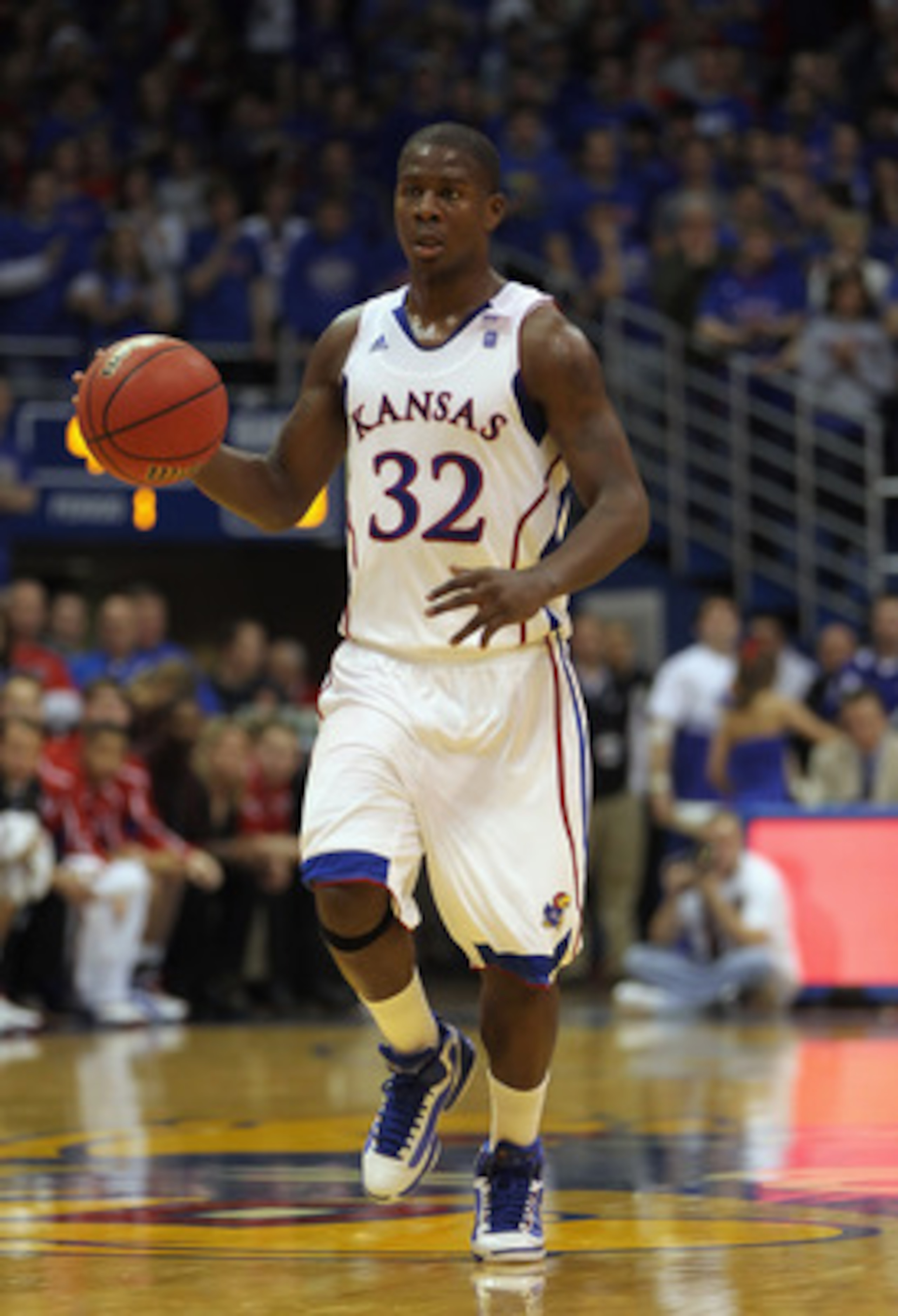 LAWRENCE, KS - DECEMBER 29:  Josh Selby #32 of the Kansas Jayhawks in action during the game against the University of Texas Arlington Mavericks on December 29, 2010 at Allen Fieldhouse in Lawrence, Kansas.  (Photo by Jamie Squire/Getty Images)