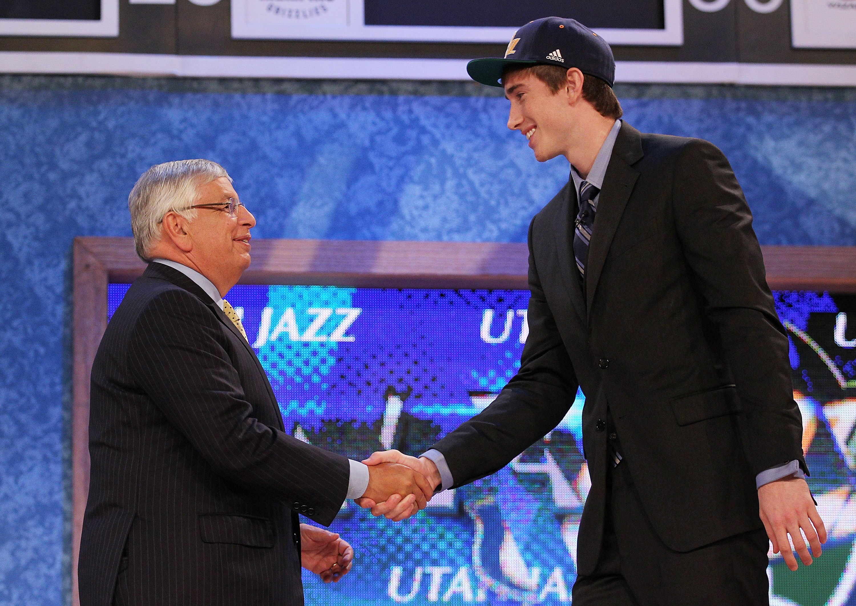 NEW YORK - JUNE 24:  Gordon Hayward stands with NBA Commisioner David Stern after being drafted ninth by  The Utah Jazz at Madison Square Garden on June 24, 2010 in New York City.  NOTE TO USER: User expressly acknowledges and agrees that, by downloading
