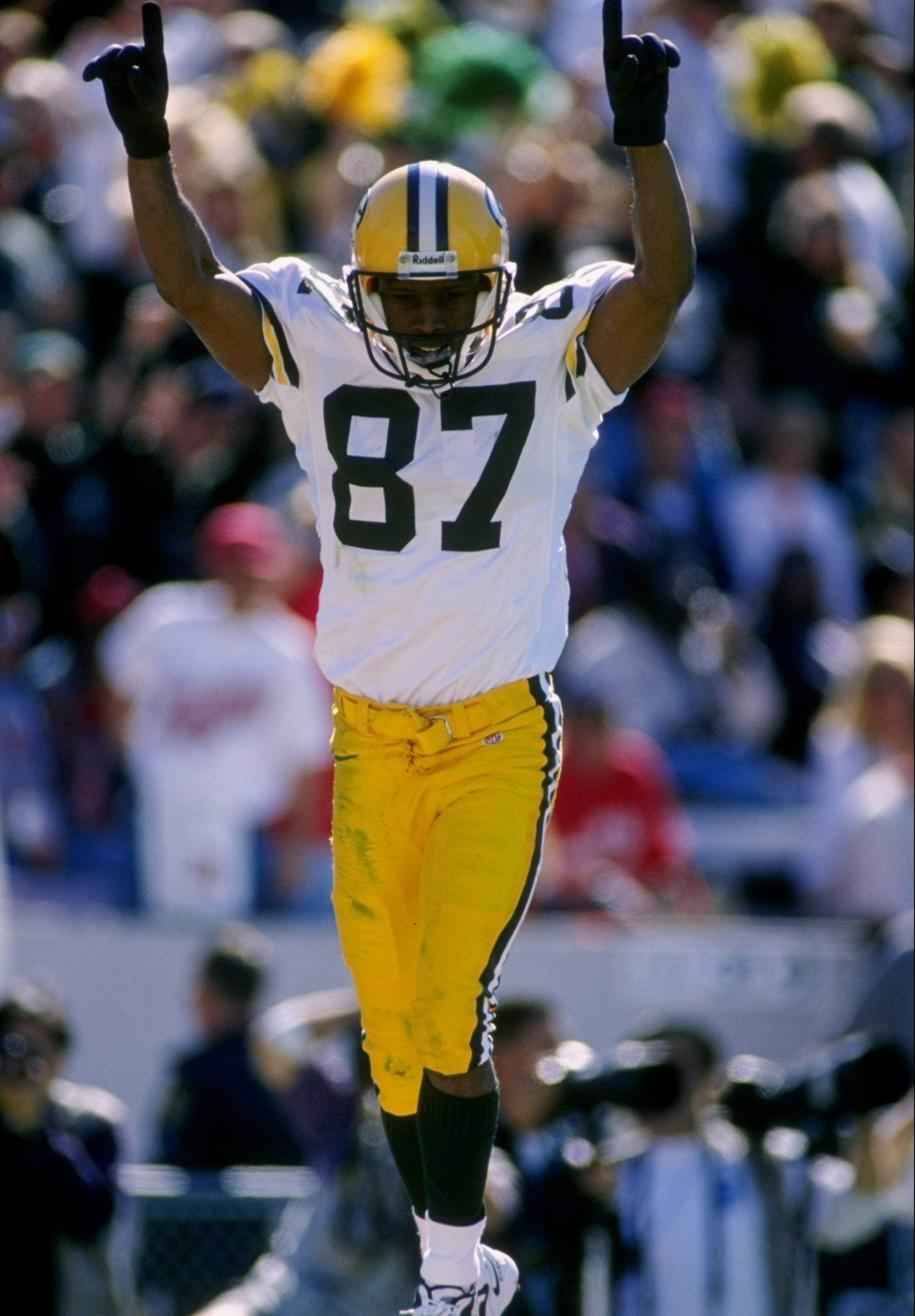 7 Dec 1997:  Wide receiver Robert Brooks of the Green Bay Packers celebrates during a game against the Tampa Bay Buccaneers at Houlihan''s Stadium in Tampa, Florida.  The Packers won the game, 17-6. Mandatory Credit: Scott Halleran  /Allsport