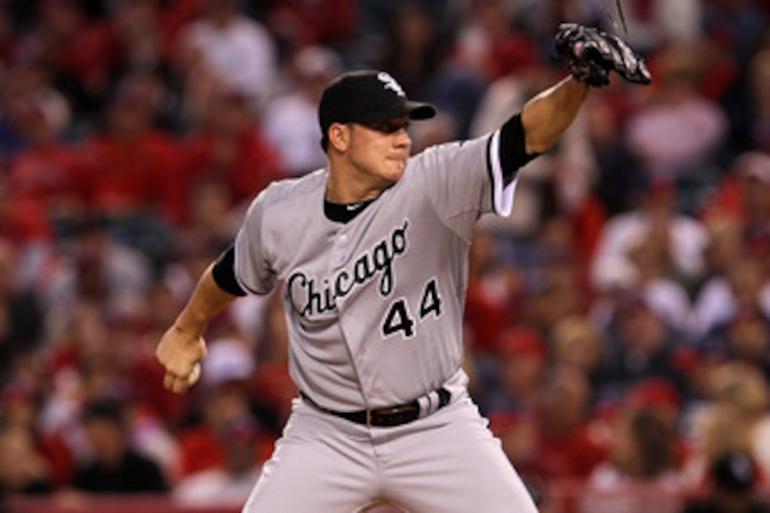 ANAHEIM, CA - MAY 11:  Jake Peavy #44 of the Chicago White Sox throws a pitch against the Los Angeles Angels of Anaheim on May 11, 2011 at Angel Stadium in Anaheim, California.  (Photo by Stephen Dunn/Getty Images)