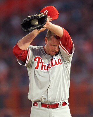 MIAMI GARDENS, FL - MAY 10:  Roy Halladay #34 of the Philadelphia Phillies pitches during a game against the Florida Marlins at Sun Life Stadium on May 10, 2011 in Miami Gardens, Florida.  (Photo by Mike Ehrmann/Getty Images)