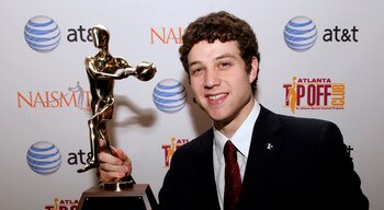 HOUSTON - APRIL 03:  Jimmer Fredette of BYU received the 2011 Naismith Trophy Presented by AT&T at the NABC Guardians of the Game Awards Program on April 3, 2011 in Houston, Texas.  (Photo by Bob Levey/Getty Images)