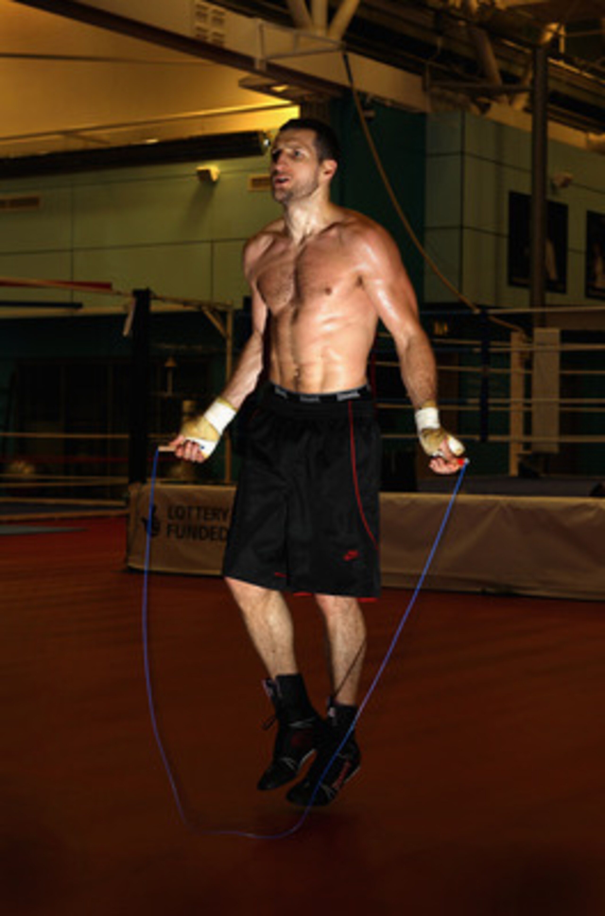 SHEFFIELD, ENGLAND - NOVEMBER 17: Carl Froch works out with a skipping rope during a media training day ahead of his Super Six fight against Arthur Abraham at the English Institute of Sport on November 17, 2010 in Sheffield, England. (Photo by Alex Live SHEFFIELD, ENGLAND - NOVEMBER 17: Carl Froch works out with a skipping rope during a media training day ahead of his Super Six fight against Arthur Abraham at the English Institute of Sport on November 17, 2010 in Sheffield, England. (Photo by Alex Live