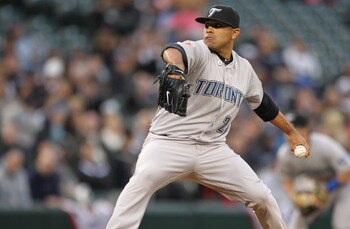 SEATTLE, WA - APRIL 12:  Starting pitcher Ricky Romero #24 of the Toronto Blue Jays pitches against the Seattle Mariners at Safeco Field on April 12, 2011 in Seattle, Washington. (Photo by Otto Greule Jr/Getty Images)