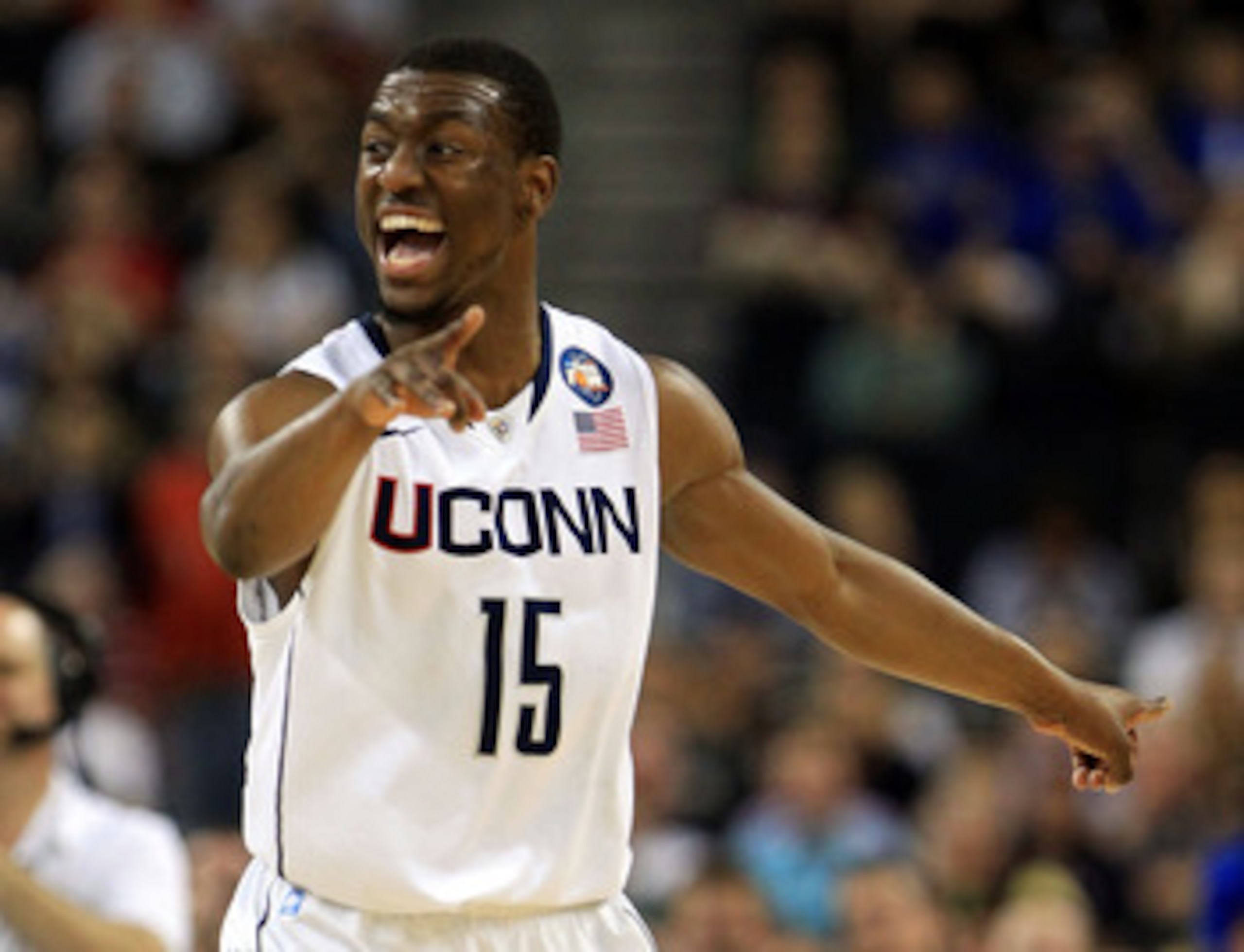 HOUSTON, TX - APRIL 04: Kemba Walker #15 of the Connecticut Huskies reacts after a play against the Butler Bulldogs during the National Championship Game of the 2011 NCAA Division I Men's Basketball Tournament at Reliant Stadium on April 4, 2011 in Houst HOUSTON, TX - APRIL 04: Kemba Walker #15 of the Connecticut Huskies reacts after a play against the Butler Bulldogs during the National Championship Game of the 2011 NCAA Division I Men's Basketball Tournament at Reliant Stadium on April 4, 2011 in Houst
