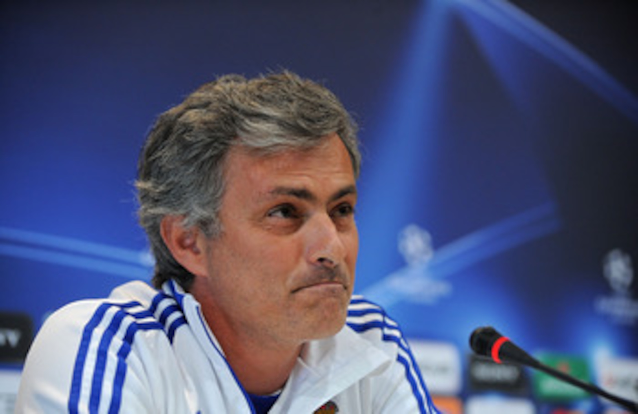 MADRID, SPAIN - APRIL 26: Head coach of Real Madrid, Jose Mourinho answers a question during a press conference at Valdebebas training ground ahead of their UEFA Champions League semi-final first leg match against Barcelona on April 26, 2011 in Madrid, S MADRID, SPAIN - APRIL 26: Head coach of Real Madrid, Jose Mourinho answers a question during a press conference at Valdebebas training ground ahead of their UEFA Champions League semi-final first leg match against Barcelona on April 26, 2011 in Madrid, S